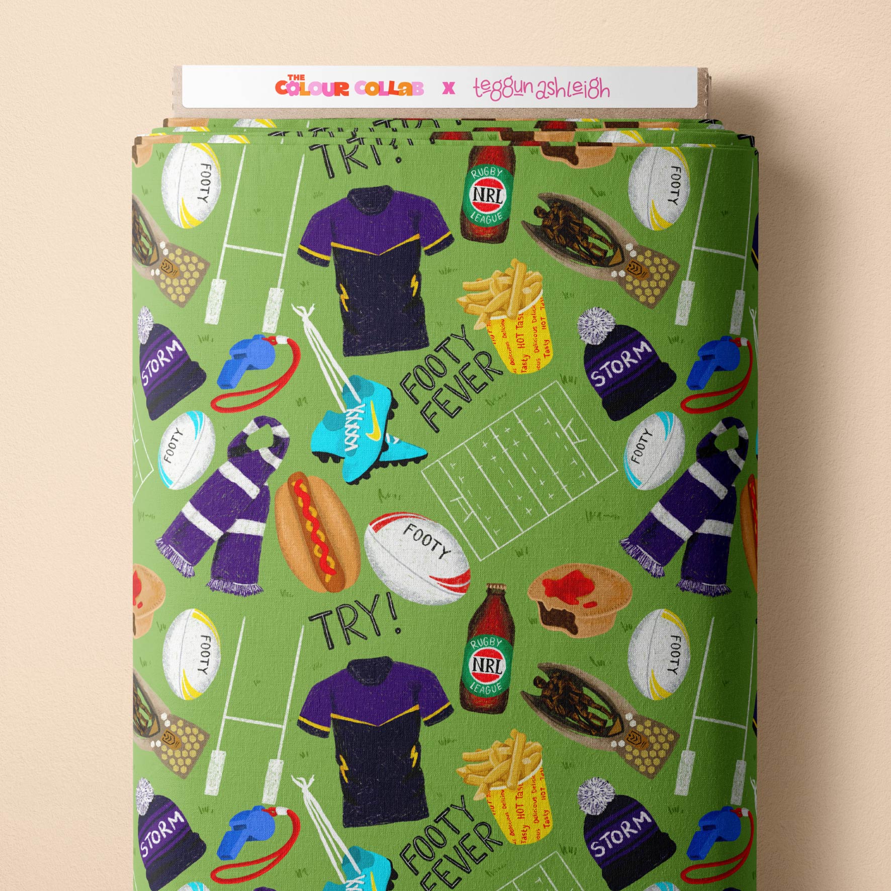 Footy Fever (Storm) - 1m - Cotton Drill - Mini Scale