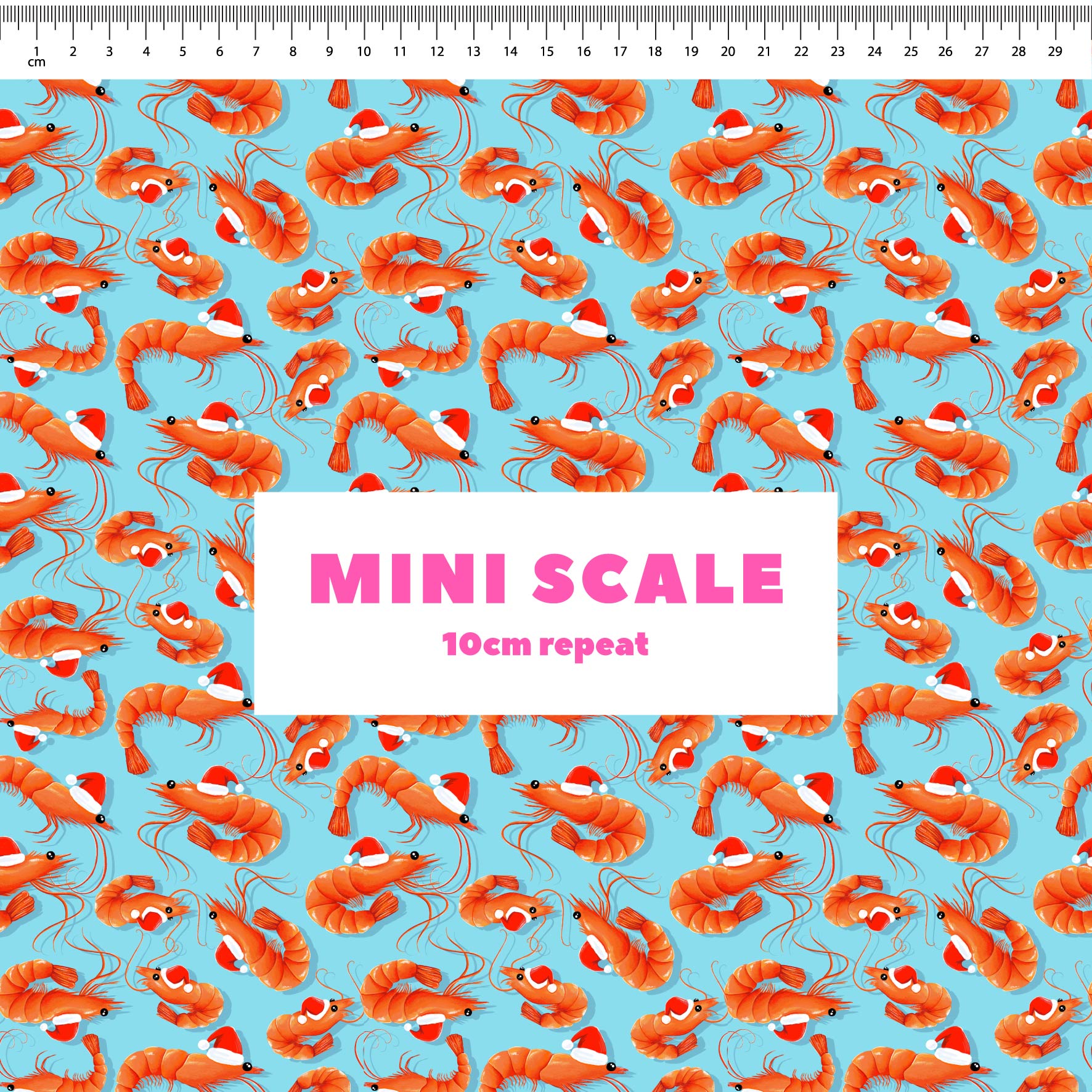 Christmas Prawns (Blue) - 1m - Bamboo Cotton Lycra - Mini Scale