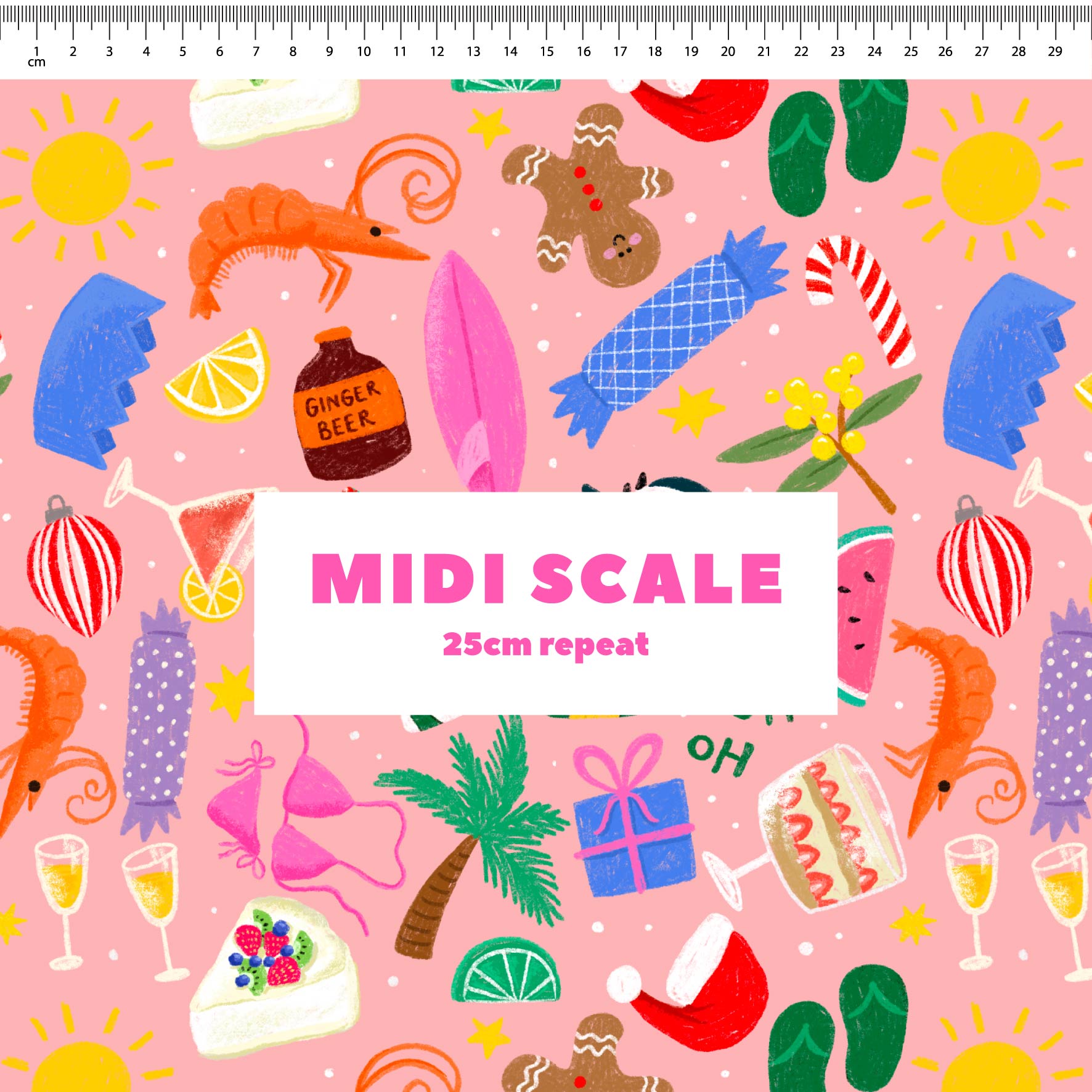 Aussie Christmas (Peach) - 3m - Cotton Woven - Midi Scale