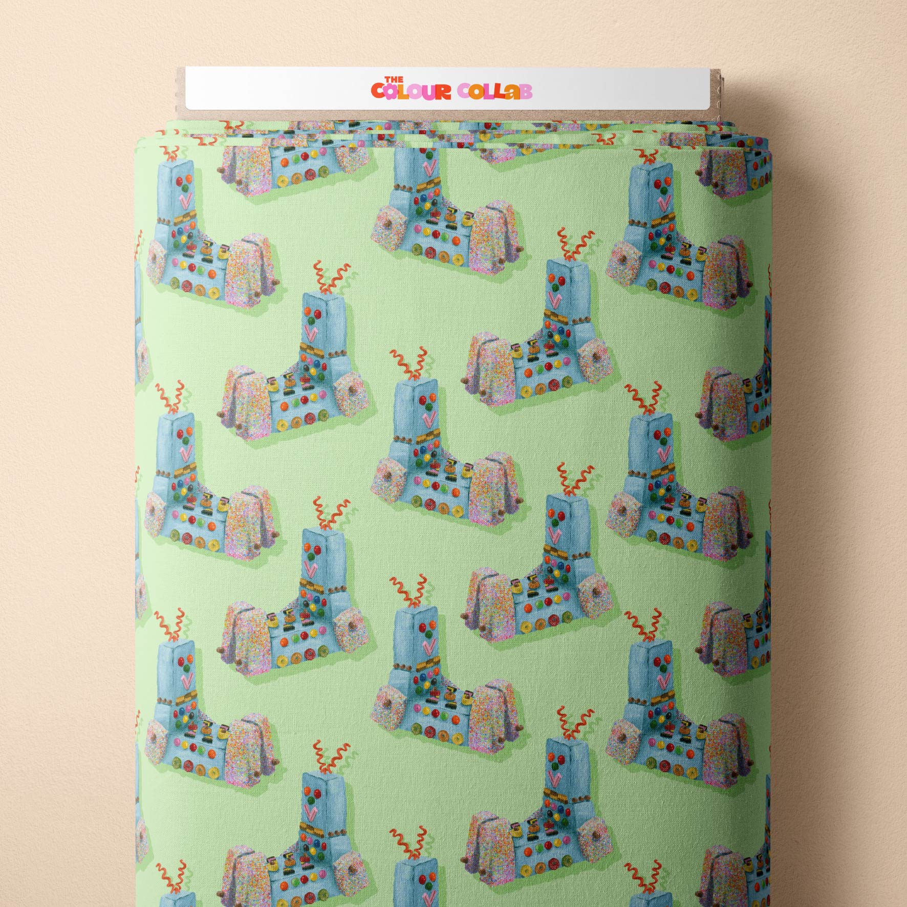 Preorder Fabric: Retro Robot Cake (Green)