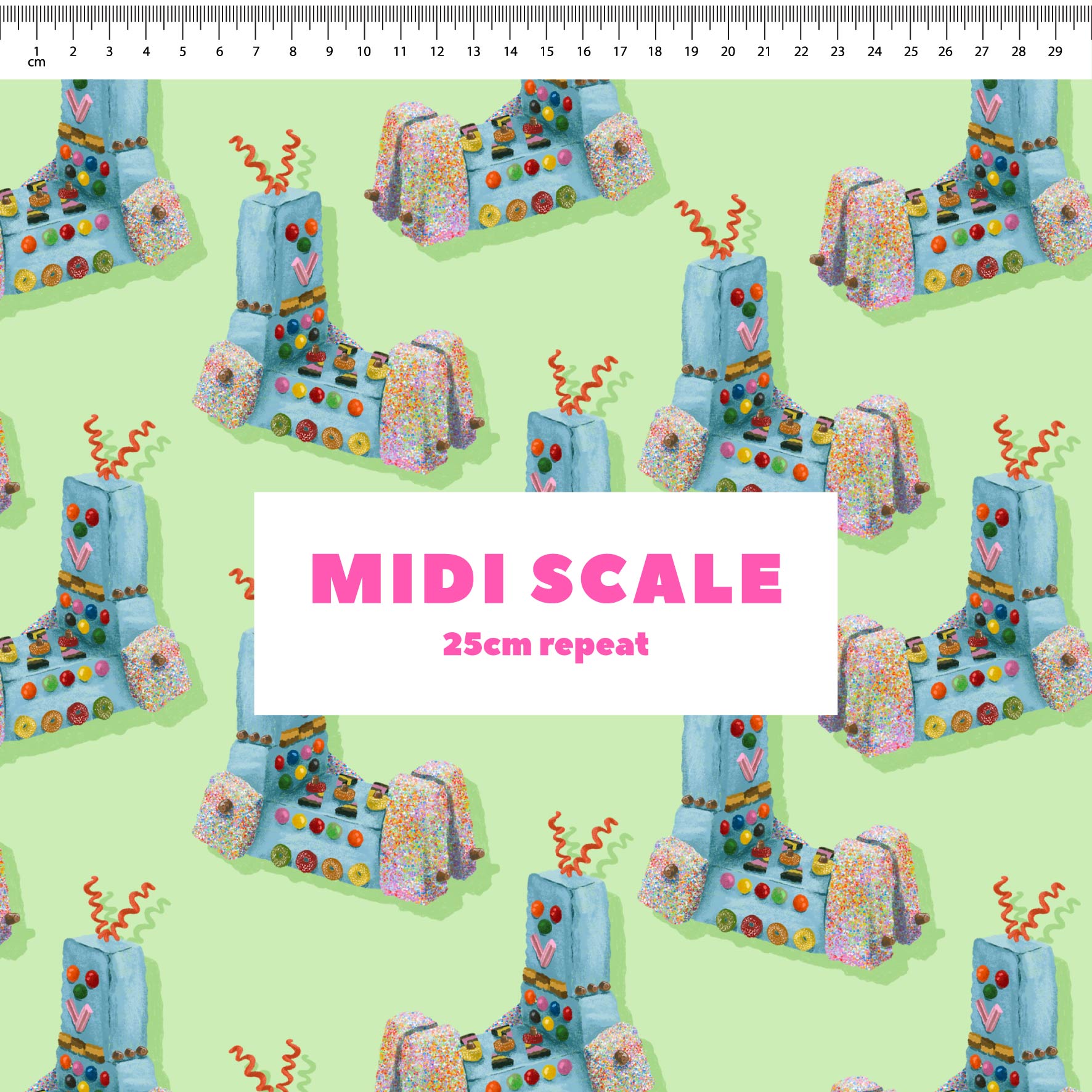 Preorder Fabric: Retro Robot Cake (Green)