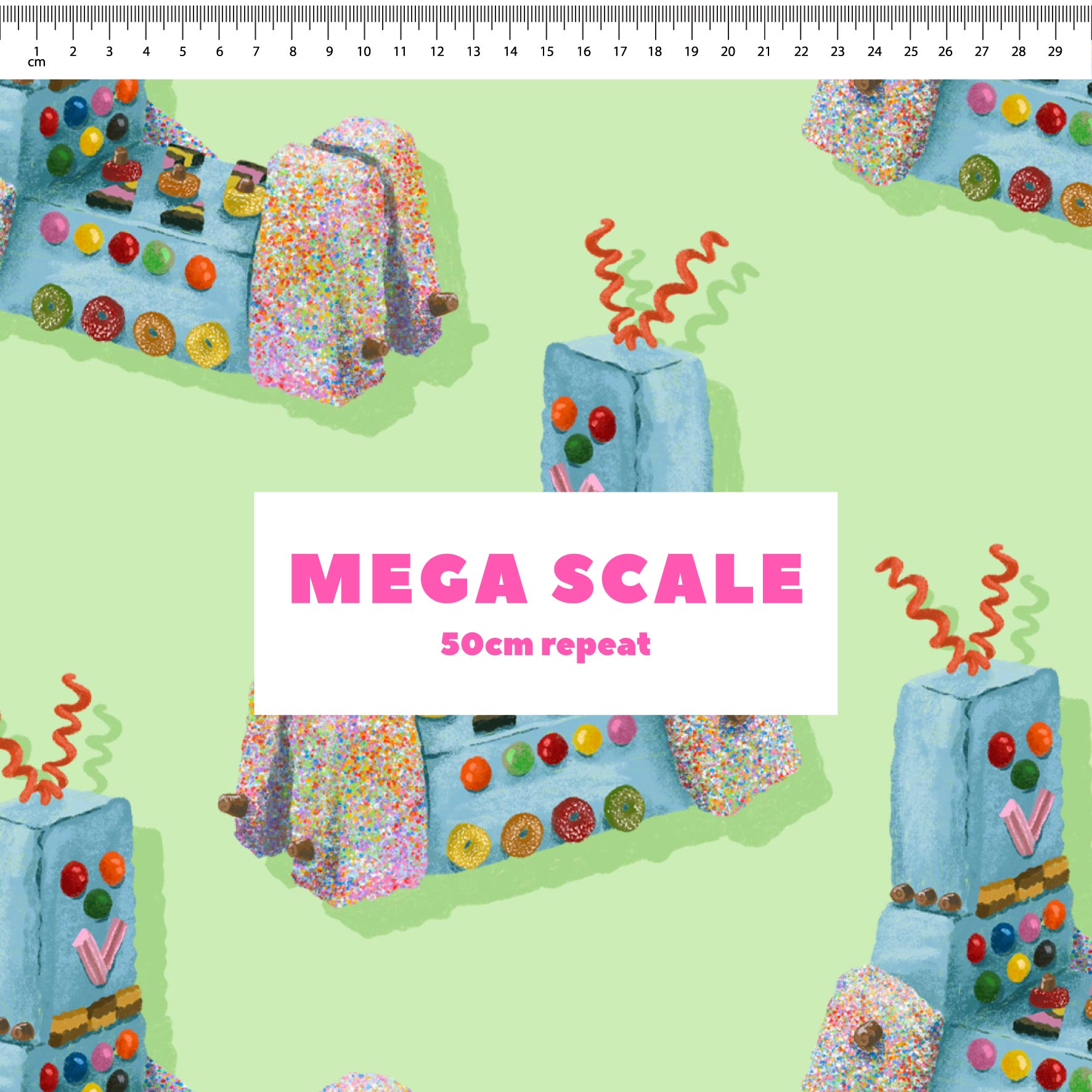 Preorder Fabric: Retro Robot Cake (Green)