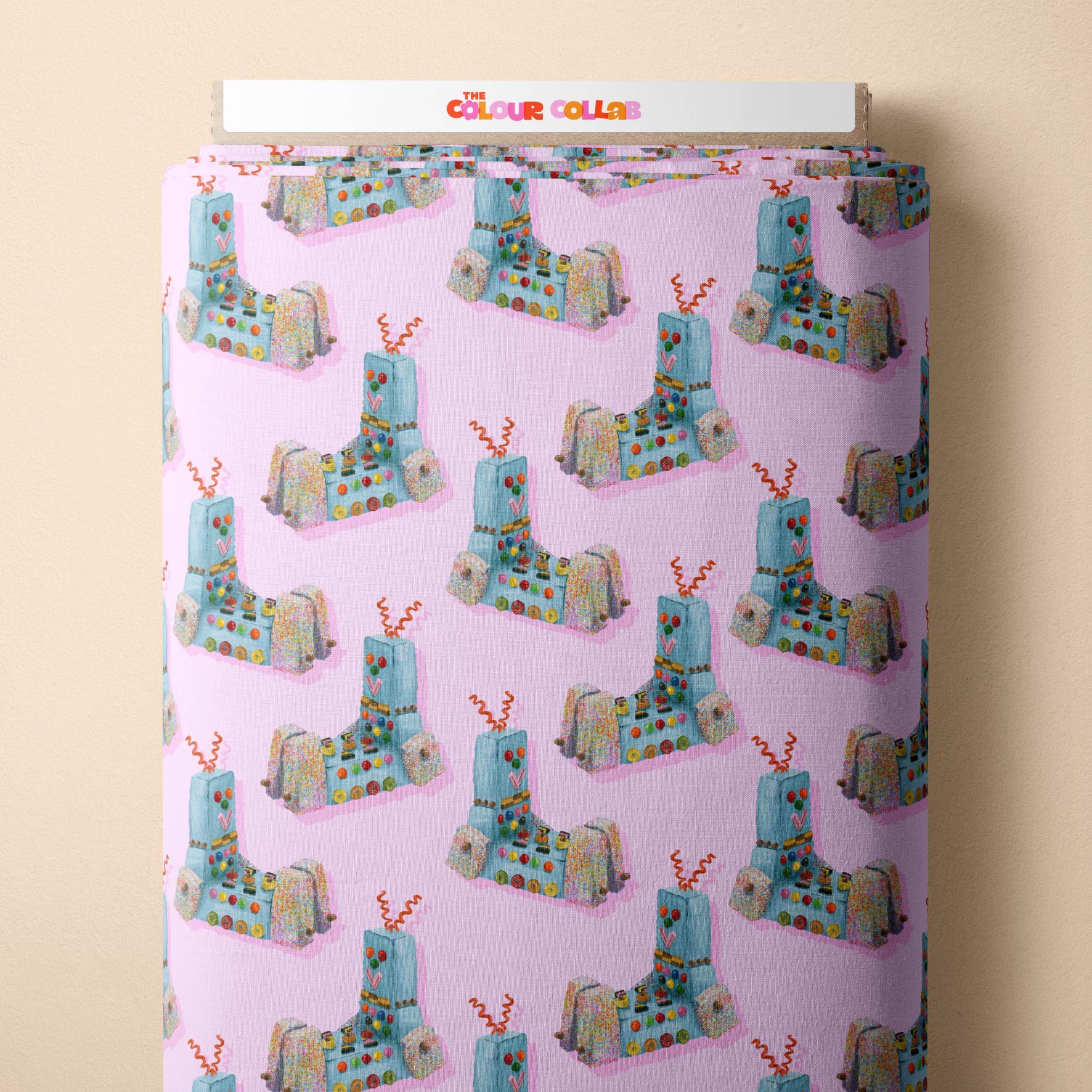Preorder Fabric: Retro Robot Cake (Pink)
