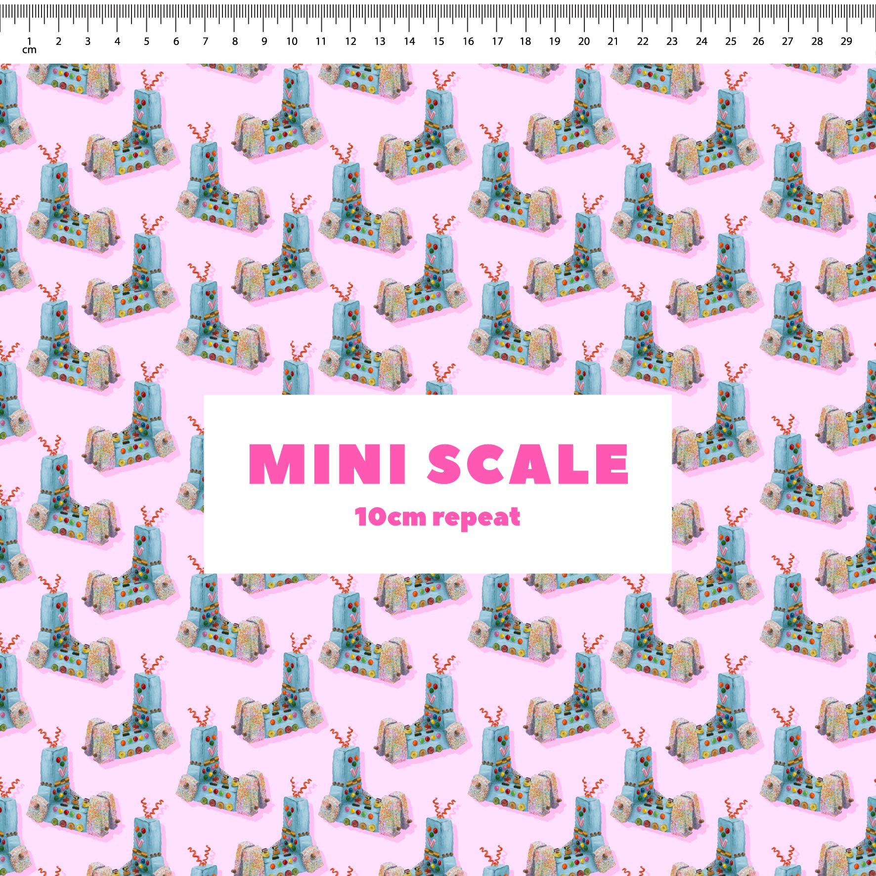 Preorder Fabric: Retro Robot Cake (Pink)