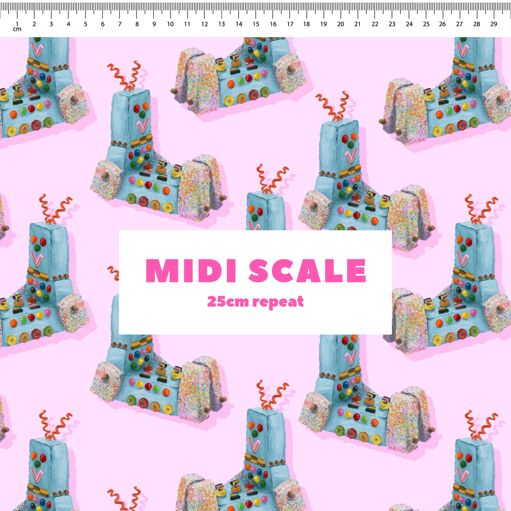 Preorder Fabric: Retro Robot Cake (Pink)