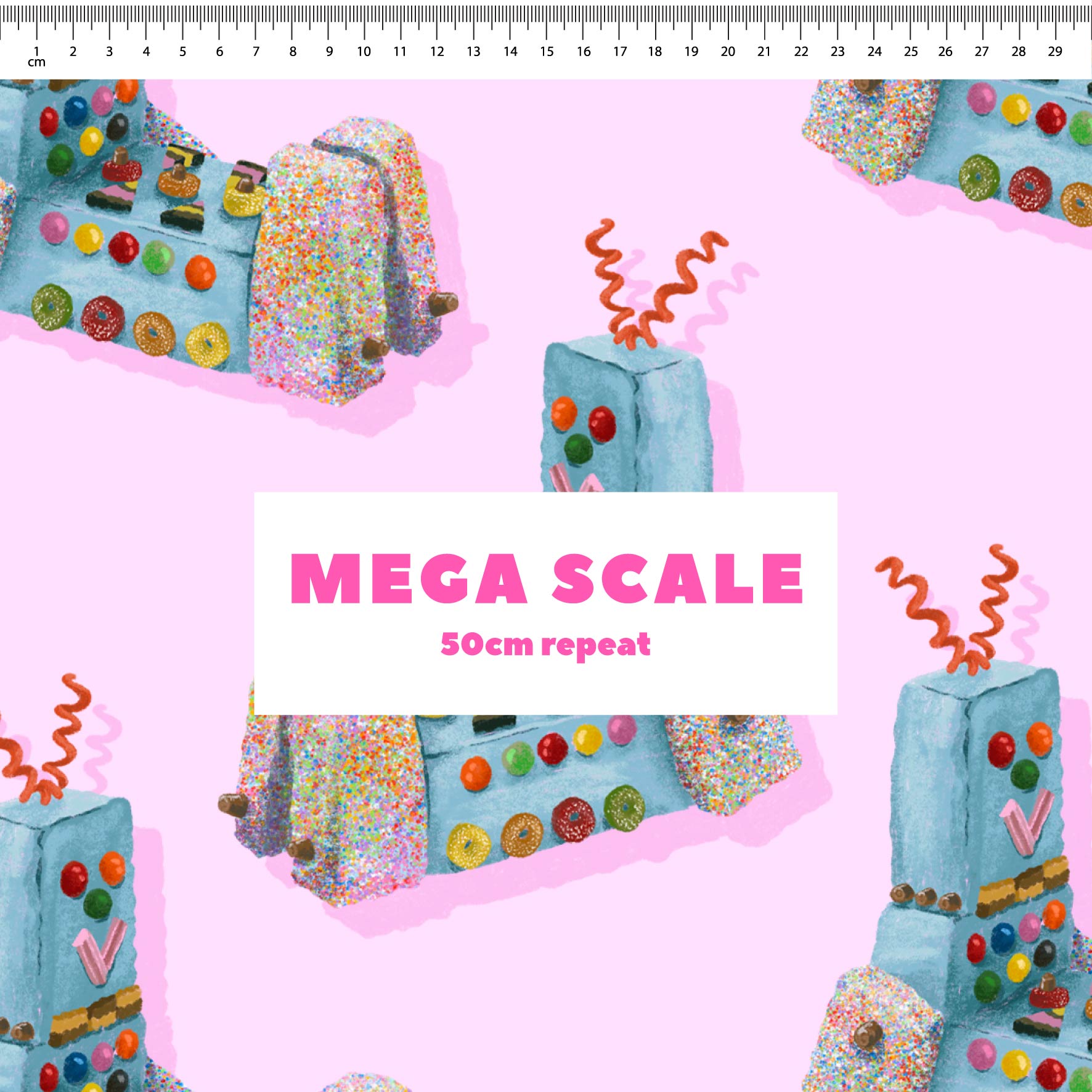 Preorder Fabric: Retro Robot Cake (Pink)