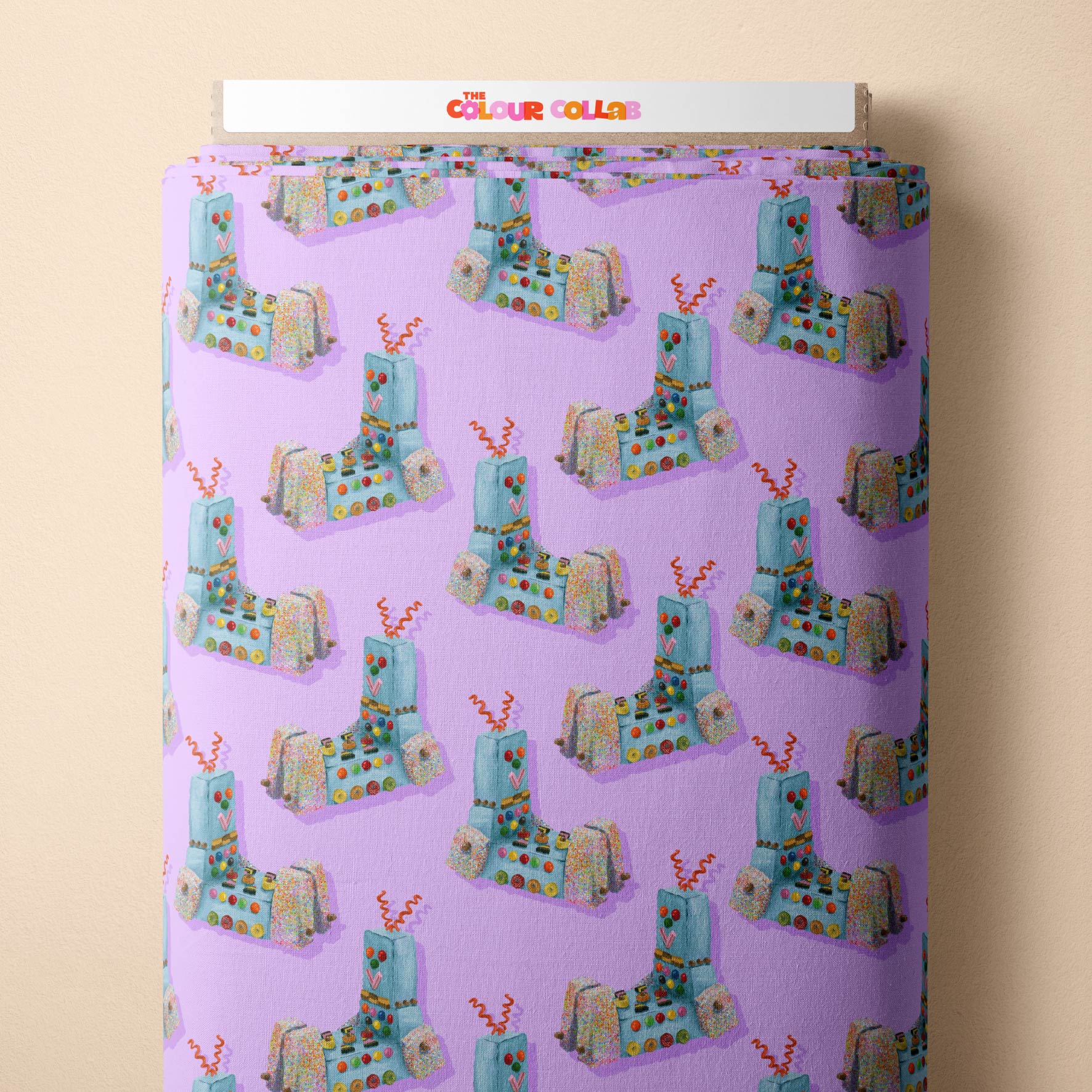 Preorder Fabric: Retro Robot Cake (Purple)