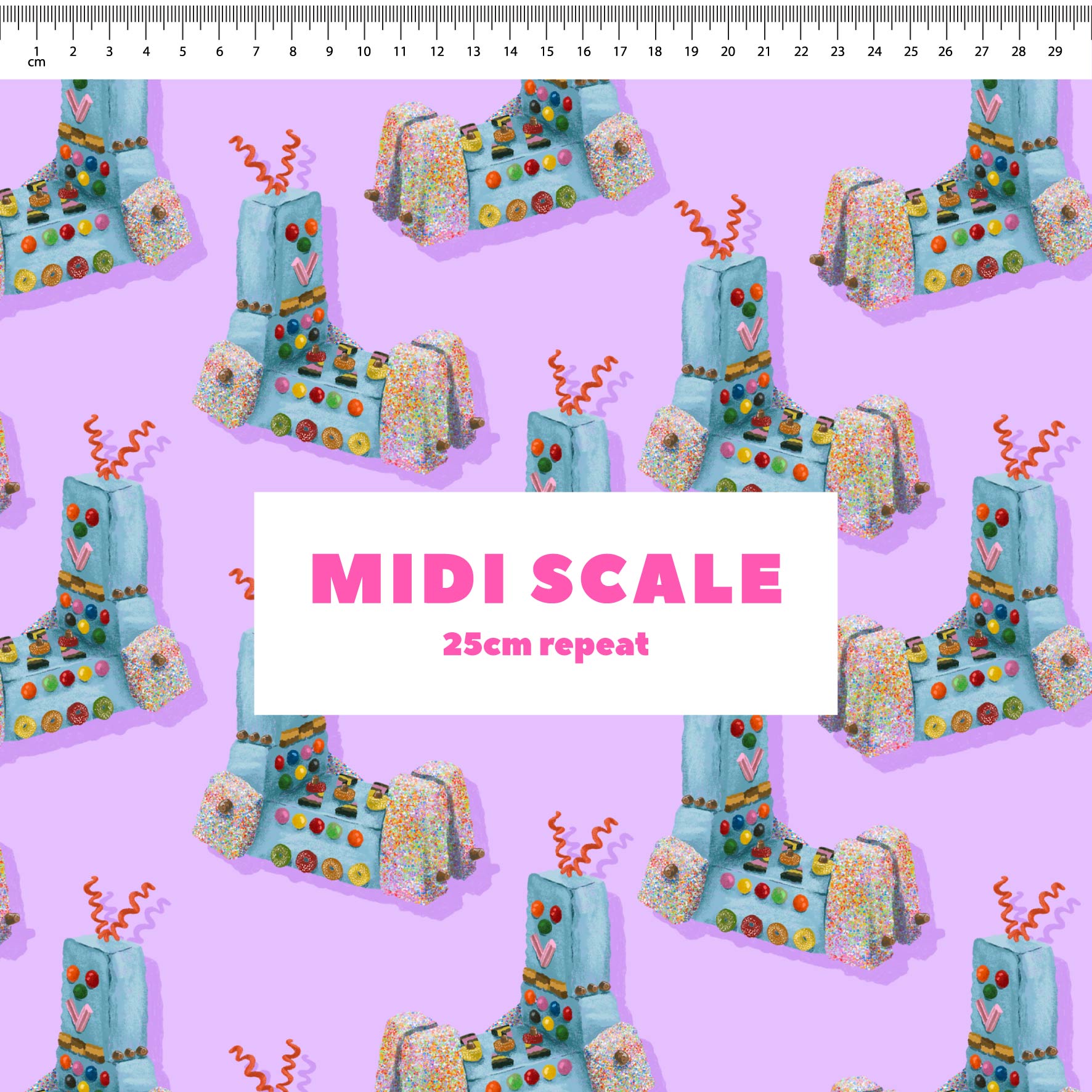 Preorder Fabric: Retro Robot Cake (Purple)