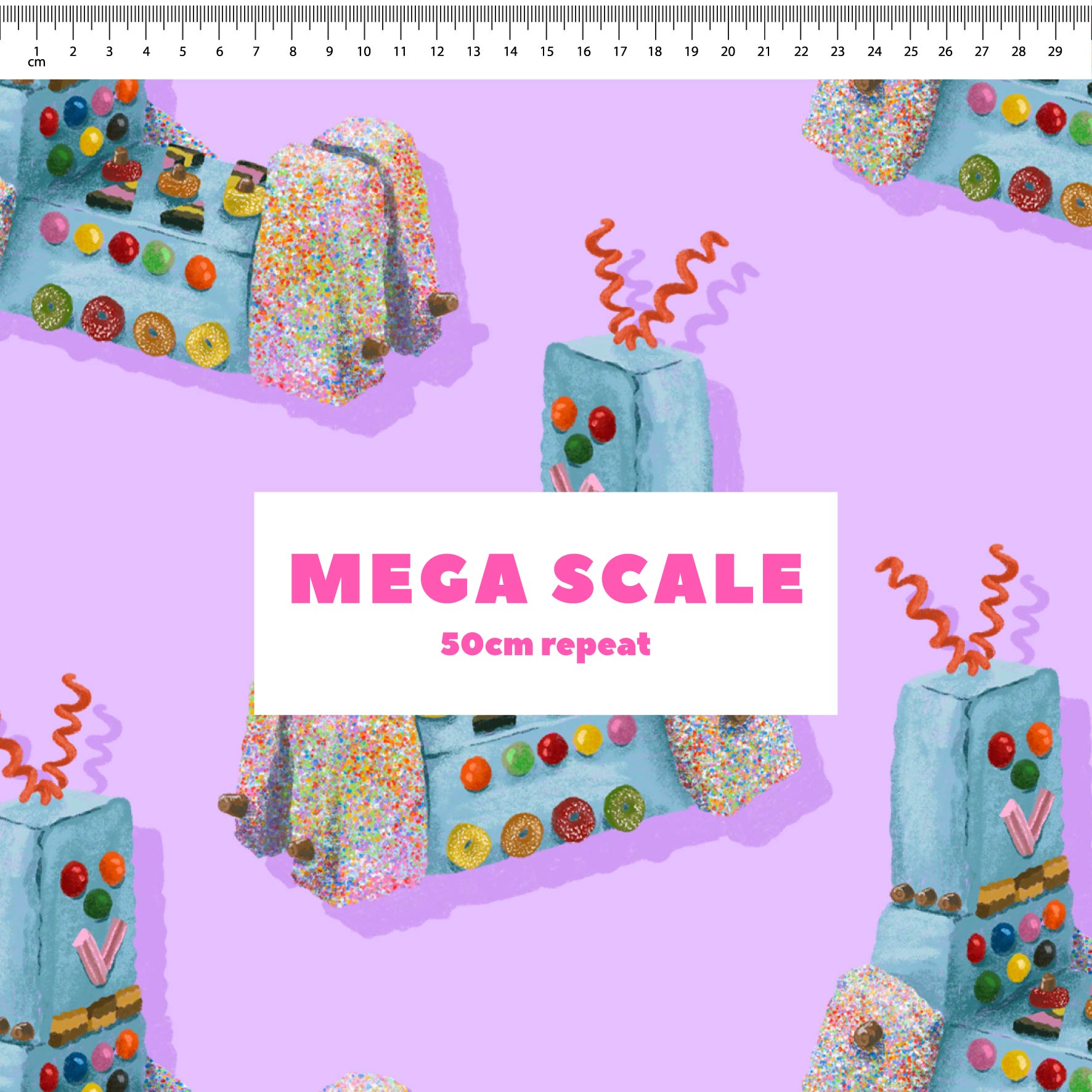 Preorder Fabric: Retro Robot Cake (Purple)