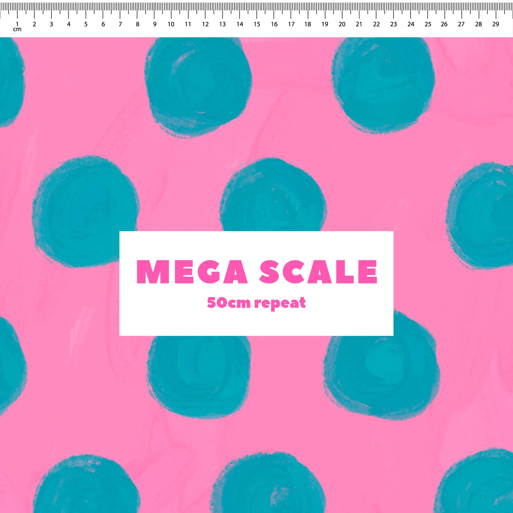 Silly Billy Polka Dots (Blue & Bubblegum) fabric print by Carly B in 50cm Mega Scale