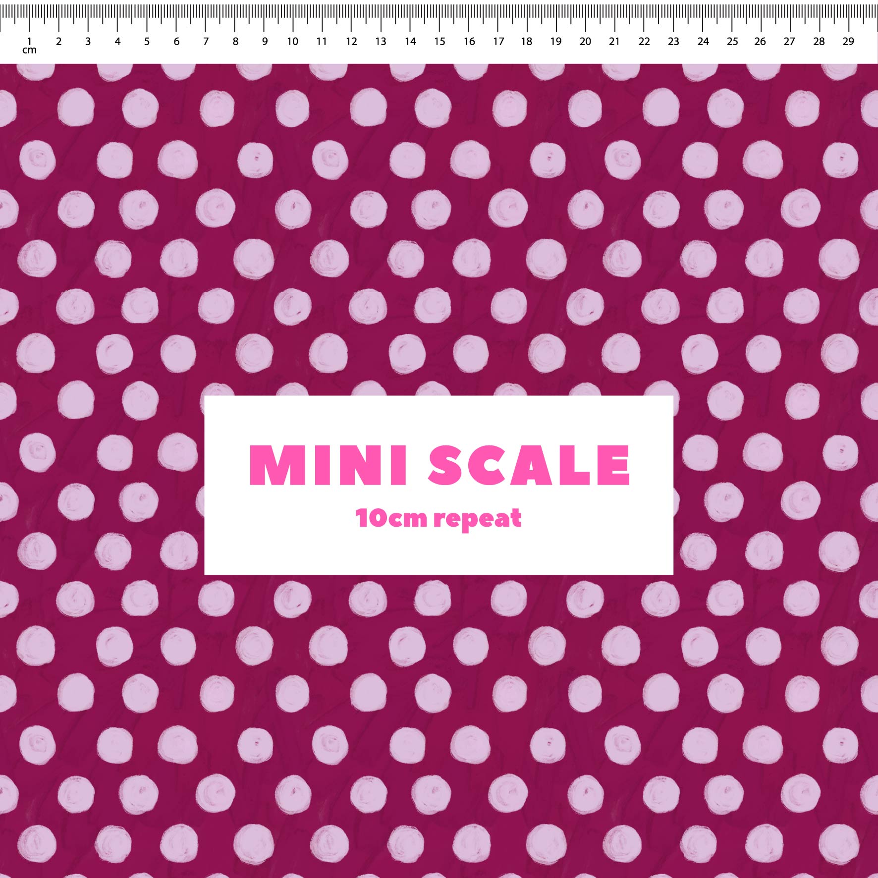 Silly Billy Polka Dots (Ribbon & Launa) printed cotton fabric by Carly B in 10cm Mini Scale