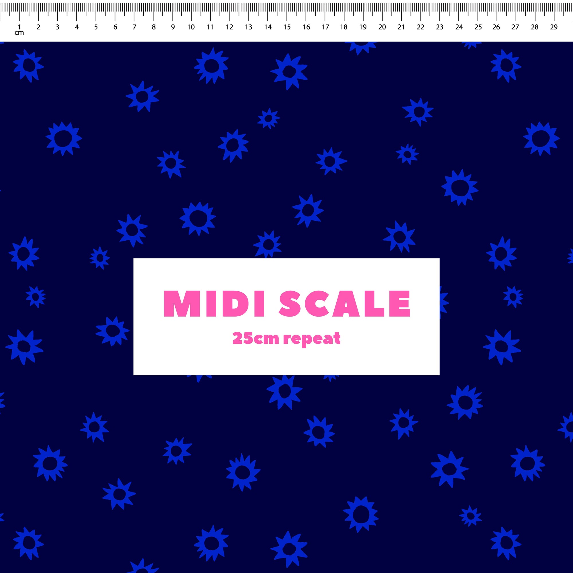 Sketched Stars (Navy) fabric design by Rachel Parker in 25cm Midi Scale
