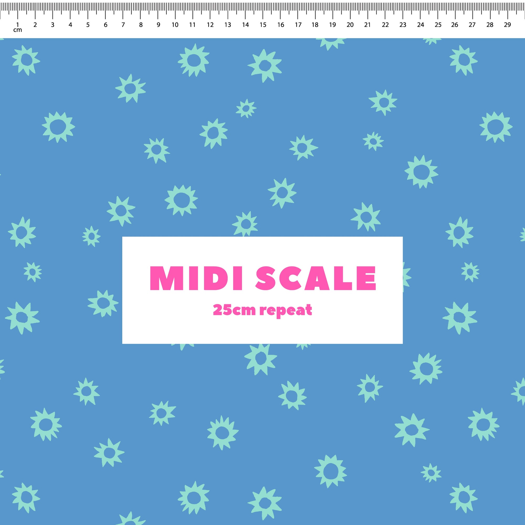Sketched Stars (Periwinkle) fabric design by Rachel Parker in 25cm Midi Scale