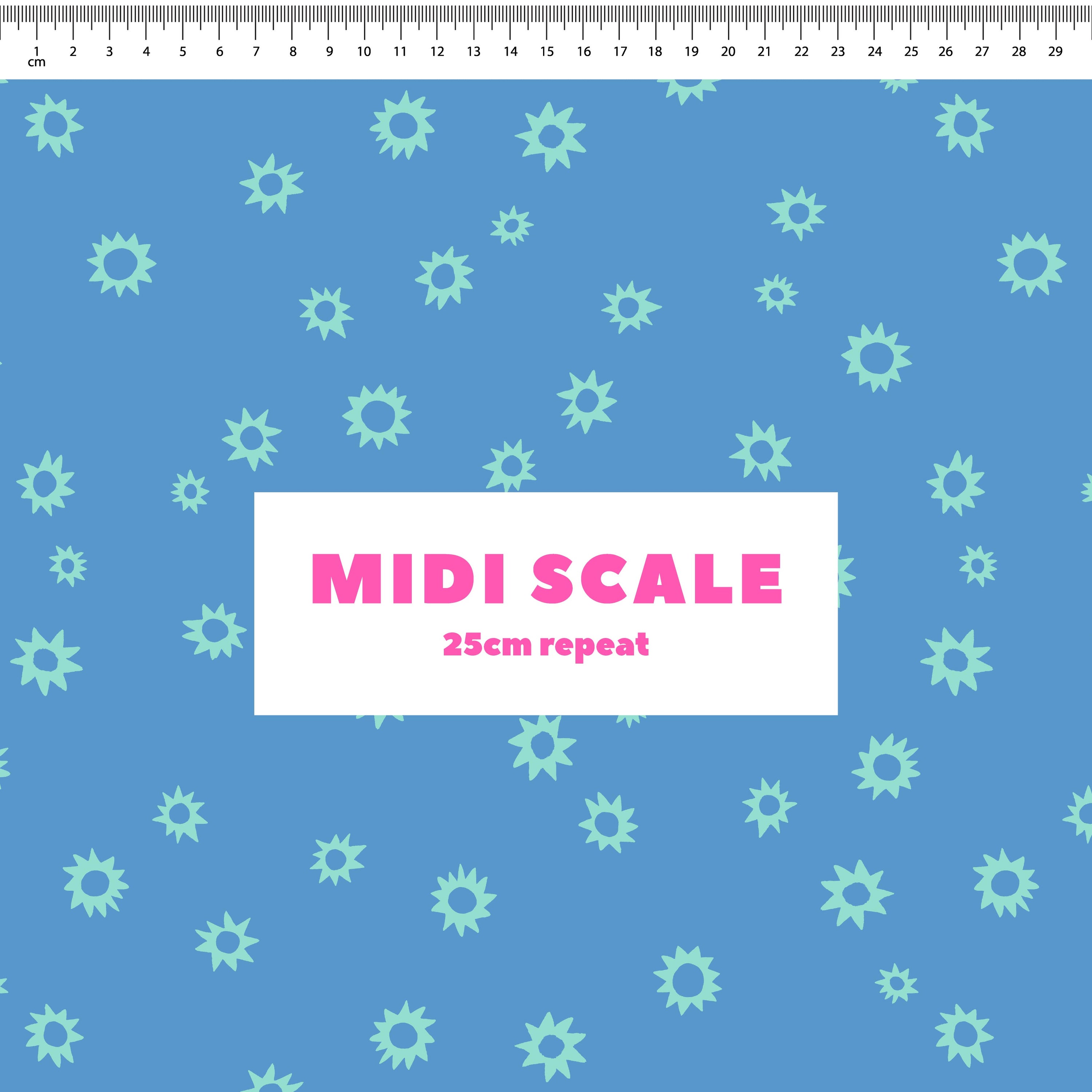 Sketched Stars (Periwinkle) fabric design by Rachel Parker in 25cm Midi Scale