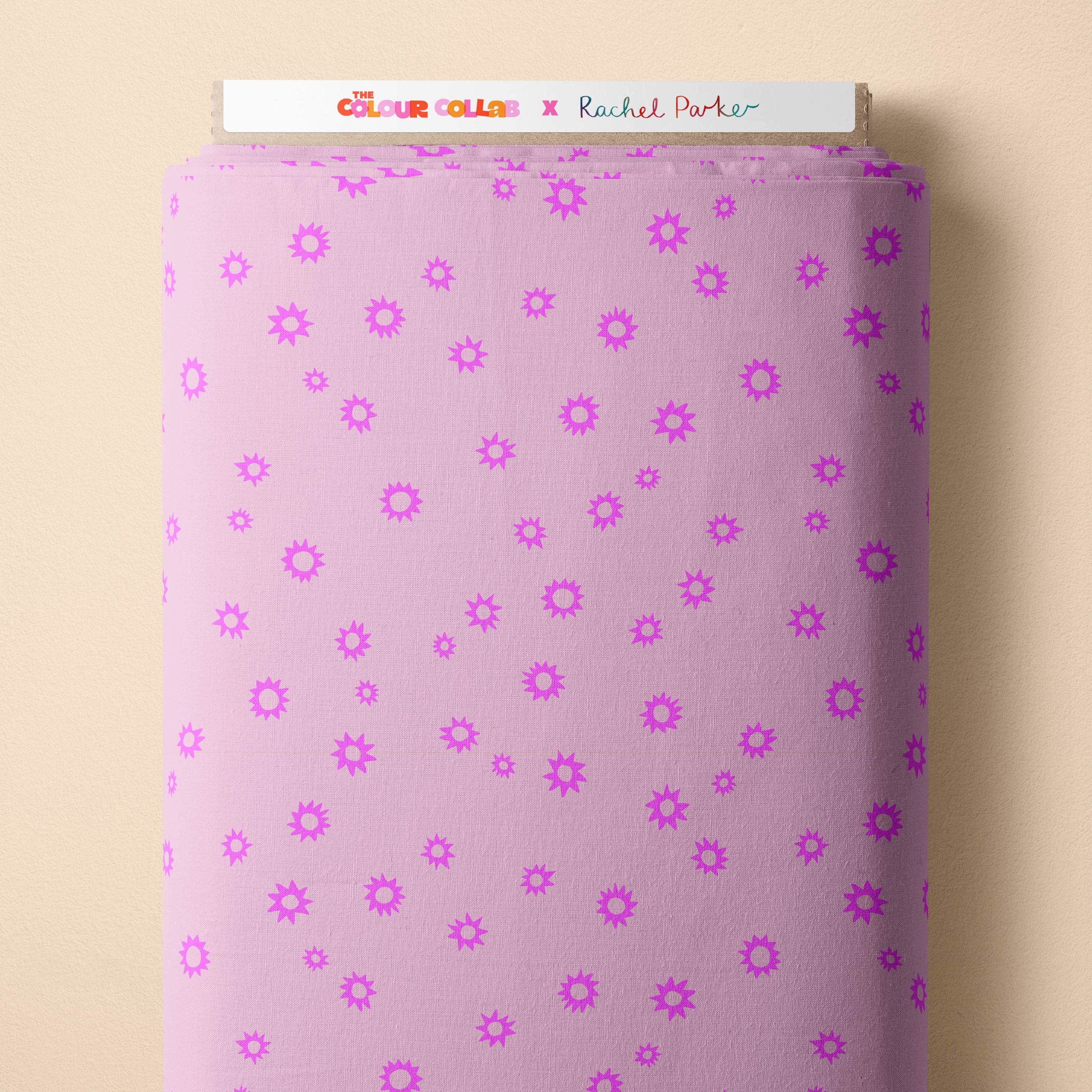 Sketched Stars (Rose) fabric by Rachel Parker mock up on fabric bolt