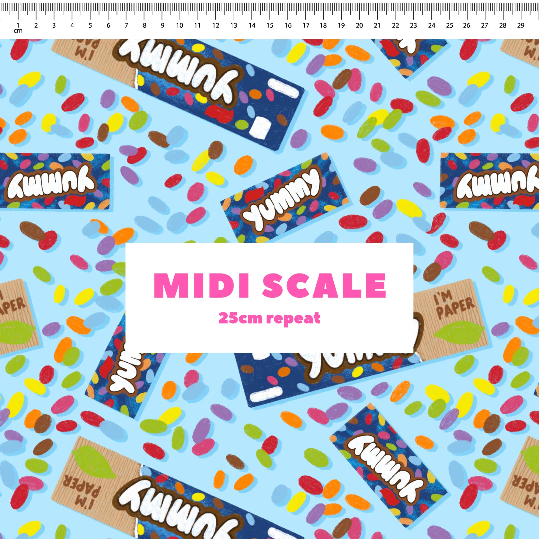 Smarties (Blue) fabric design by The Colour Collab in 25cm Midi Scale