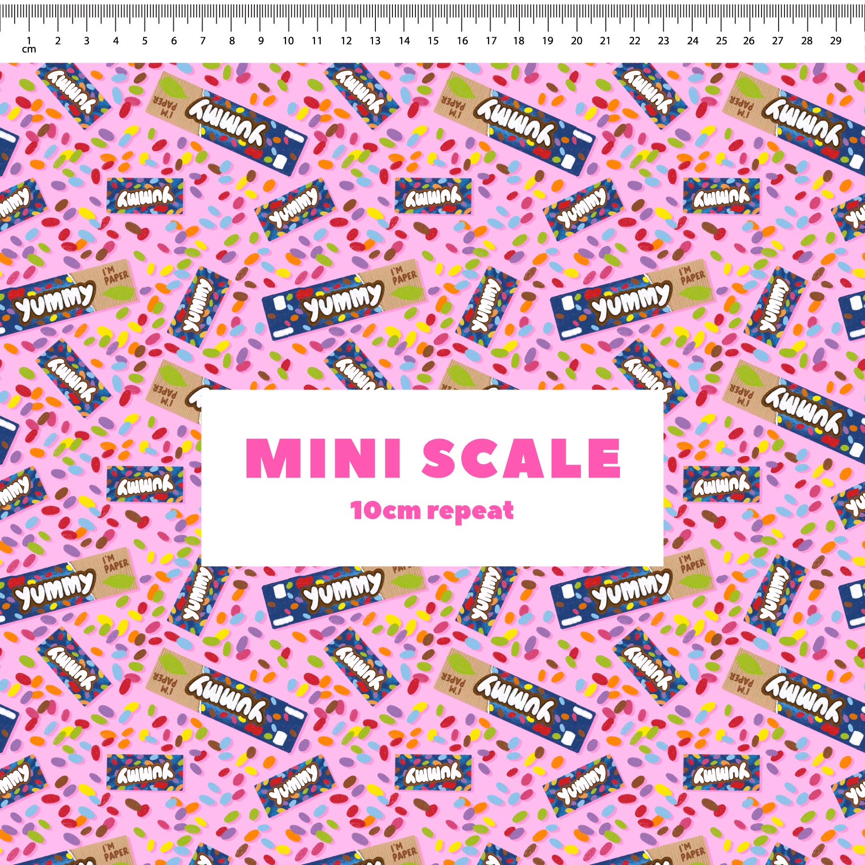Smarties (Pink) printed cotton fabric by The Colour Collab in 10cm Mini Scale