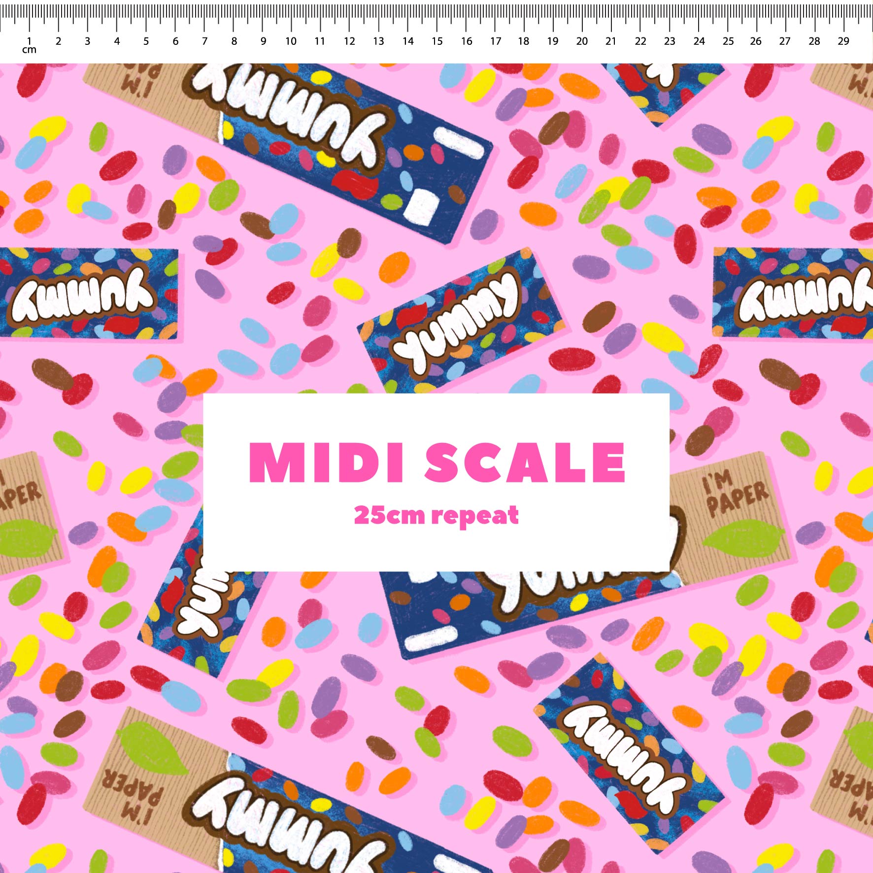 Smarties (Pink) fabric design by The Colour Collab in 25cm Midi Scale