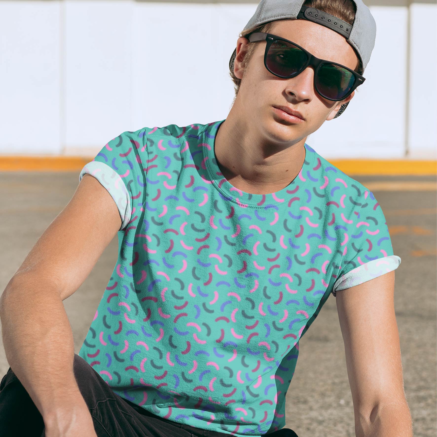 Smiles on Repeat (Aqua) Preorder Fabric by New Kid Club