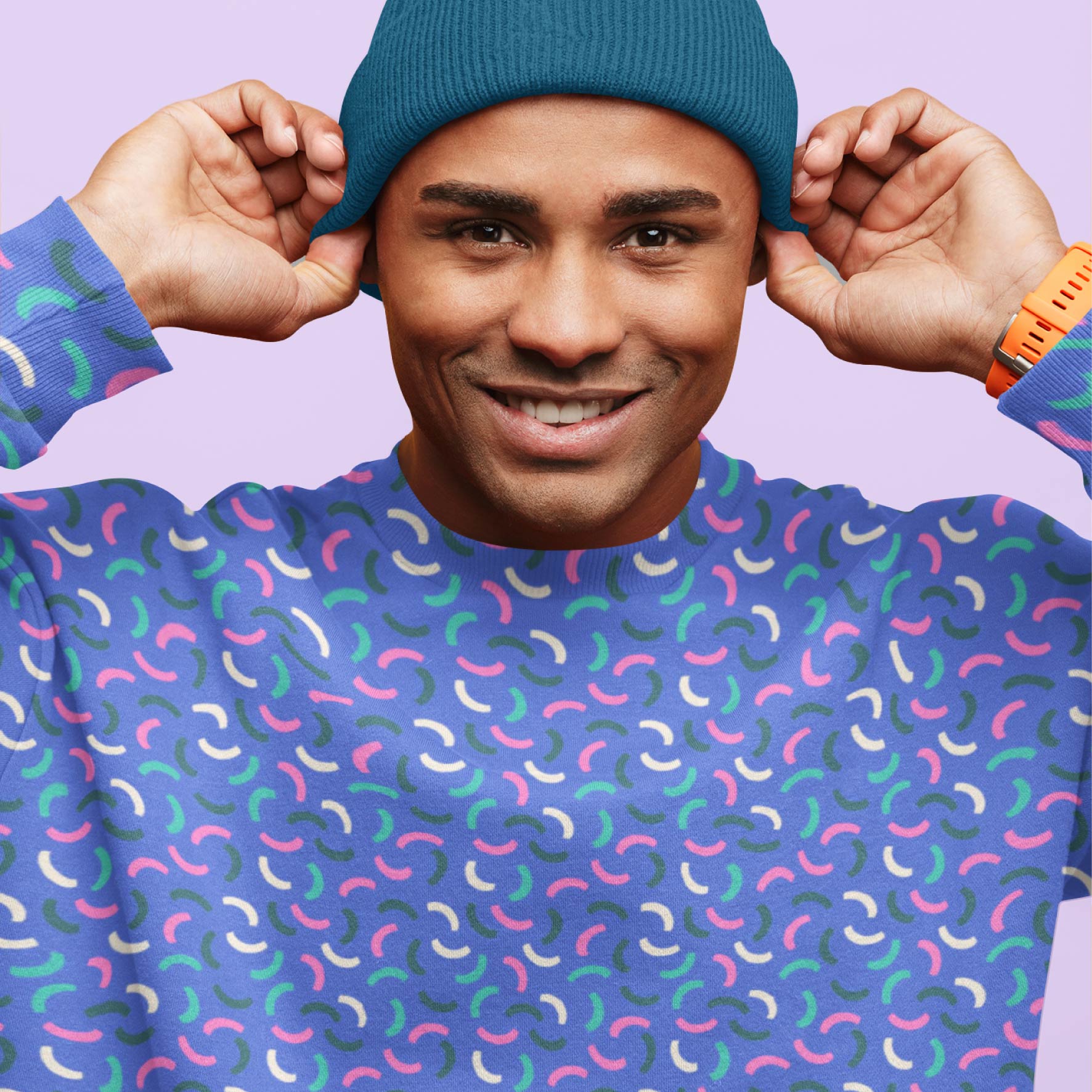 Smiles on Repeat (Blue) Preorder Fabric by New Kid Club