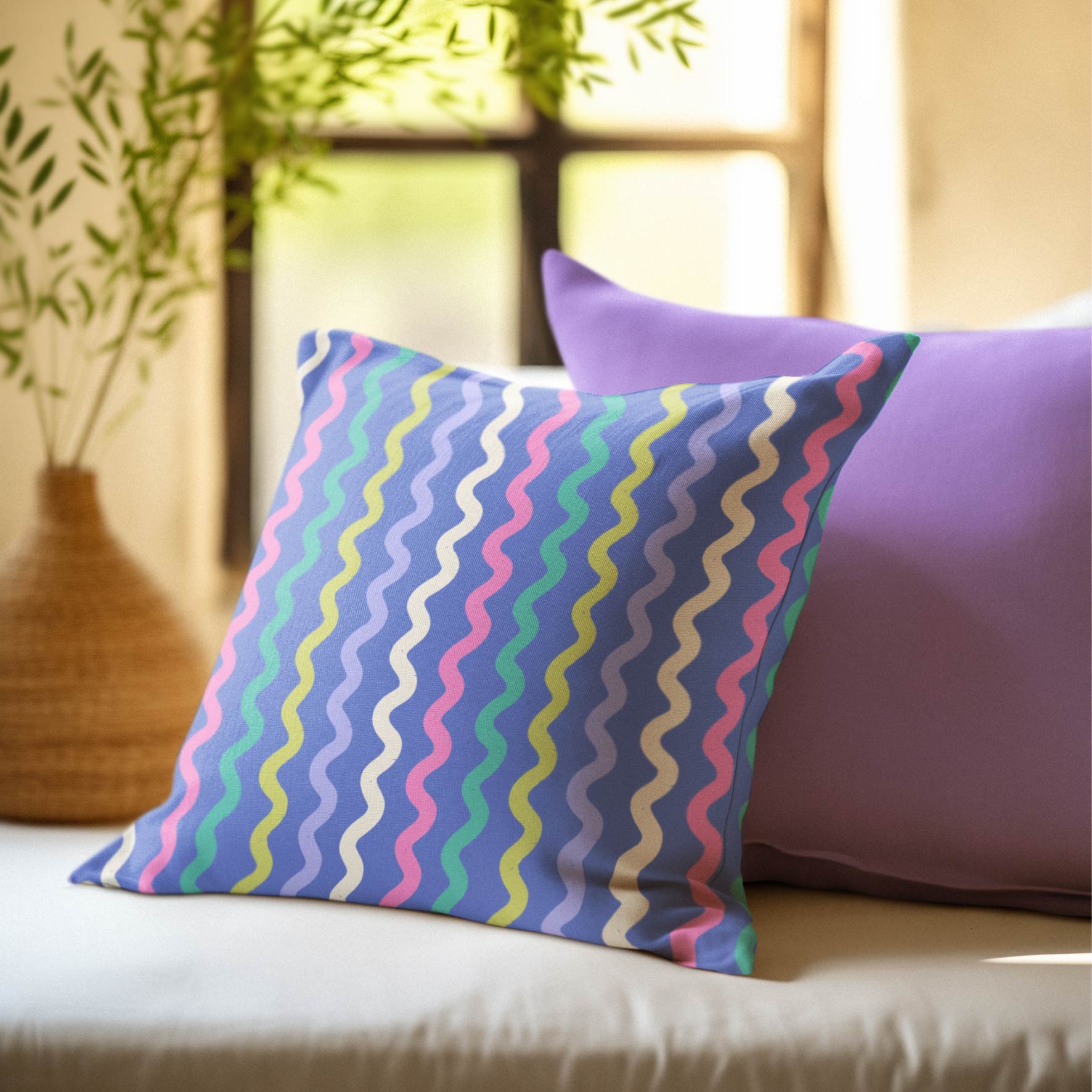 Squiggle Stripes (Blue) Preorder Fabric by New Kid Club