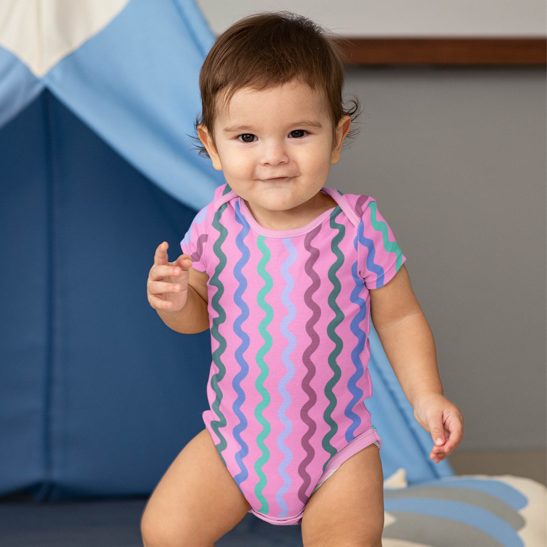 Squiggle Stripes (Pink) Preorder Fabric by New Kid Club