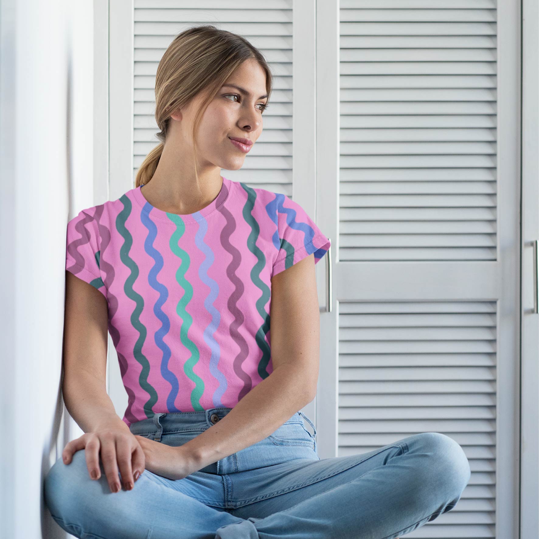 Squiggle Stripes (Pink) Preorder Fabric by New Kid Club