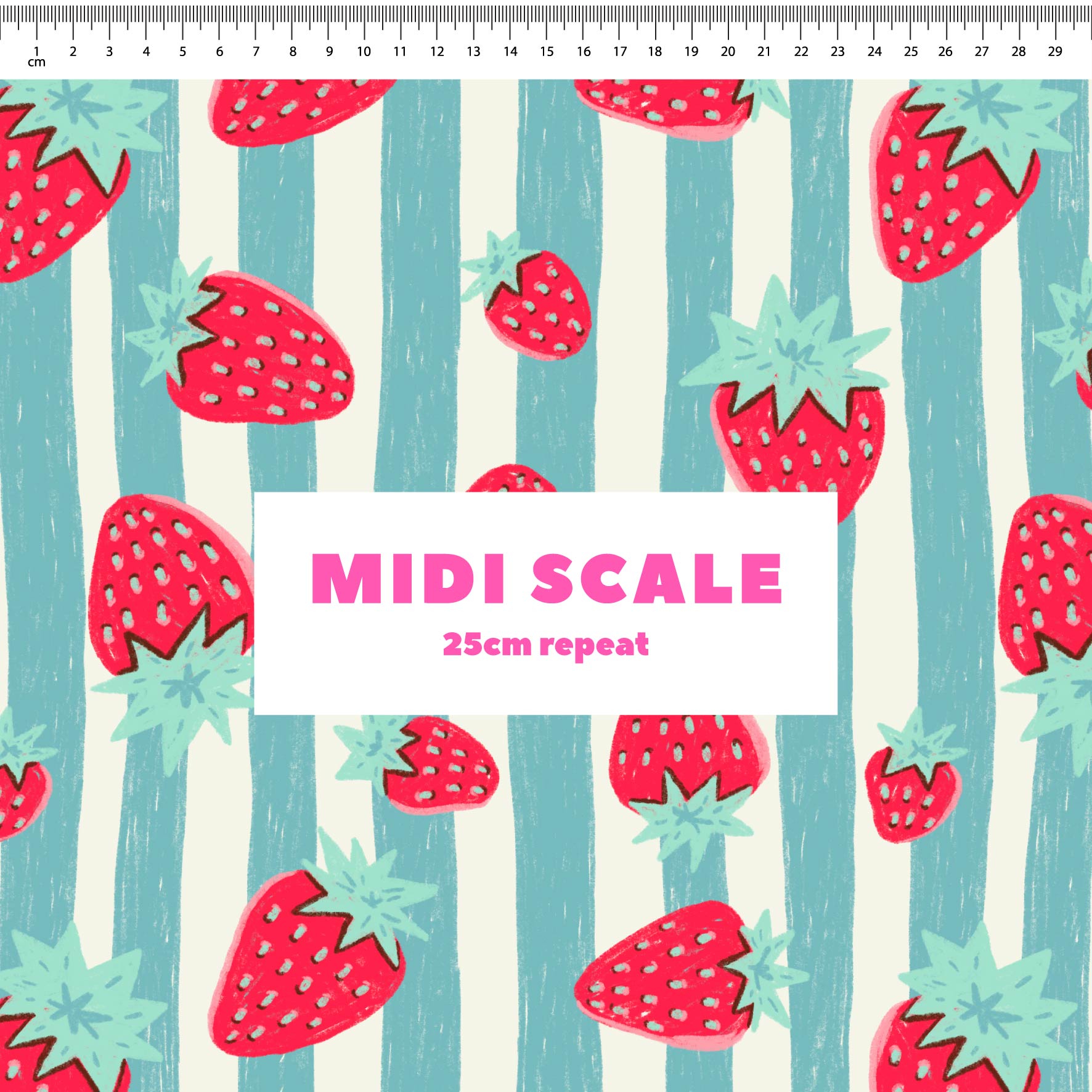Strawberry Stripes (Green) - 1.5m - Cotton Woven - Midi Scale