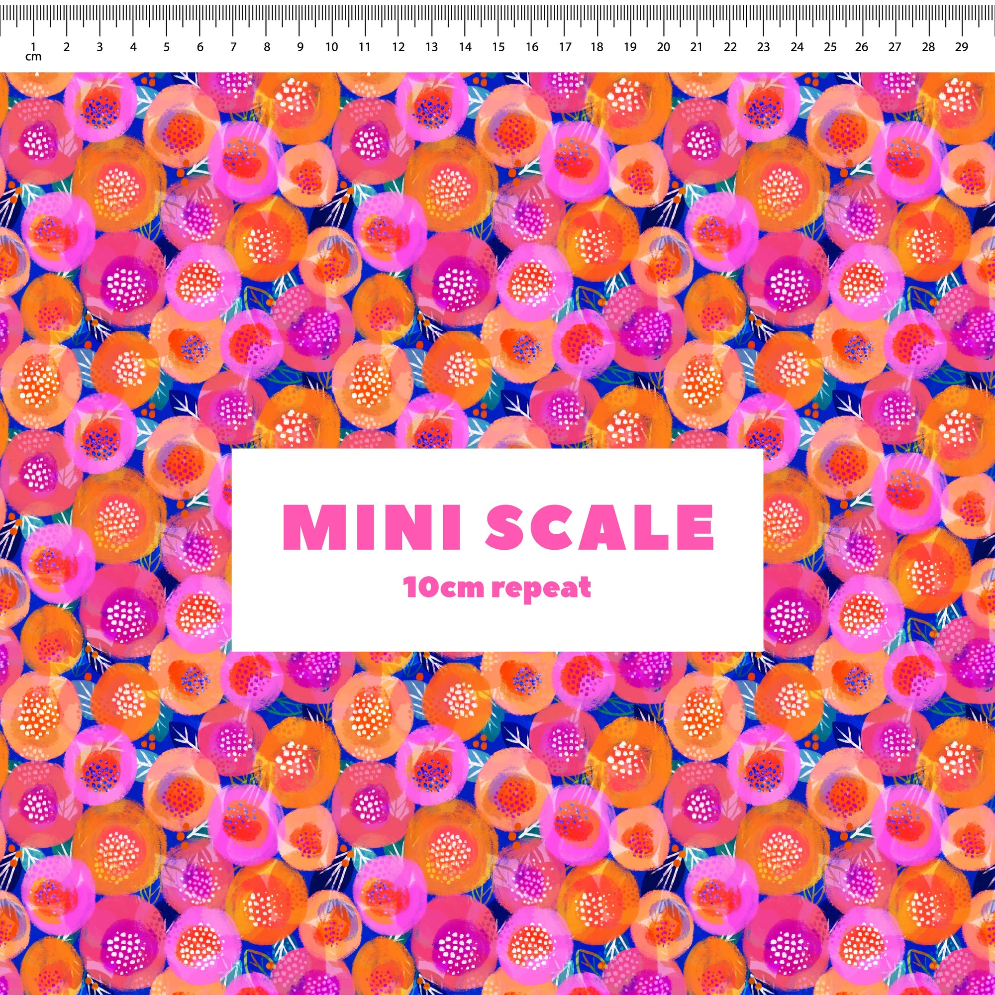 Sunshine Posy (Navy) printed cotton fabric by Rachel Parker in 10cm Mini Scale