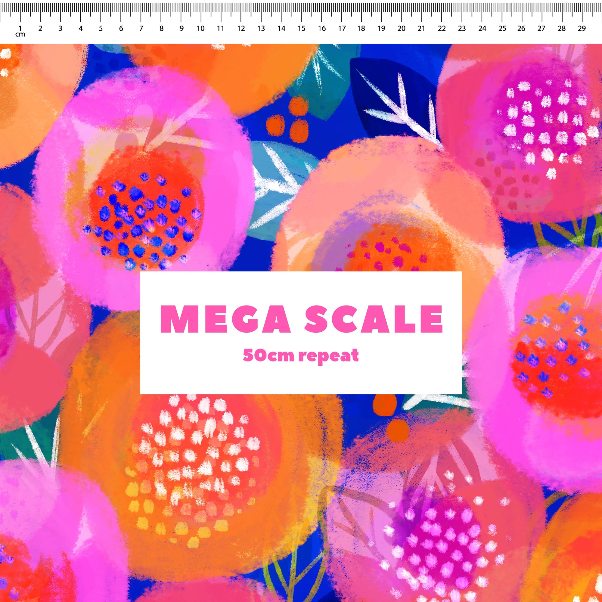 Sunshine Posy (Navy) fabric print by Rachel Parker in 50cm Mega Scale