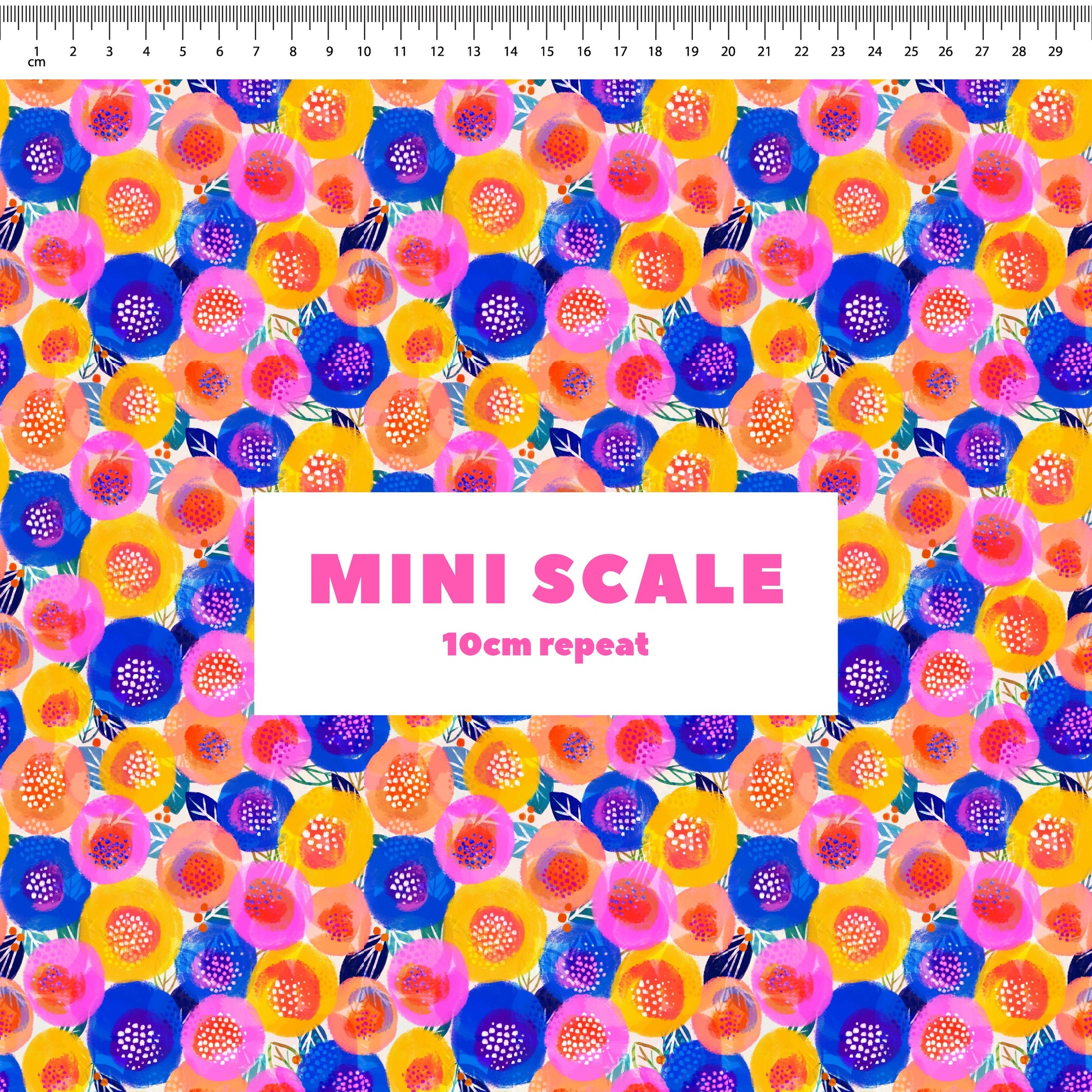 Sunshine Posy (White) printed cotton fabric by Rachel Parker in 10cm Mini Scale
