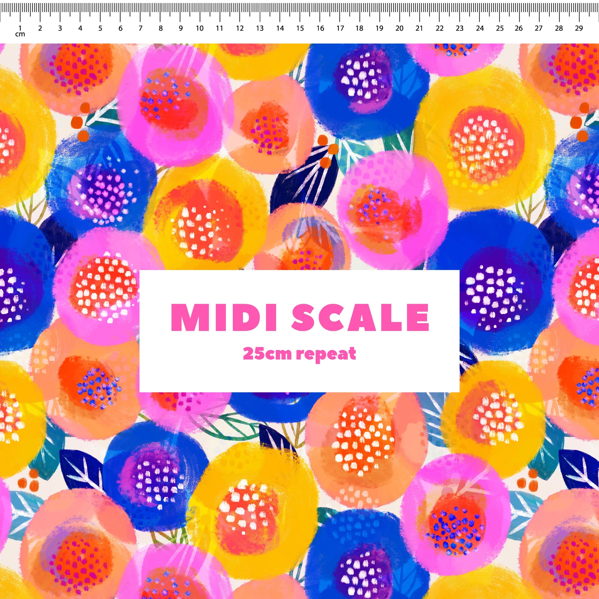 Sunshine Posy (White) fabric design by Rachel Parker in 25cm Midi Scale