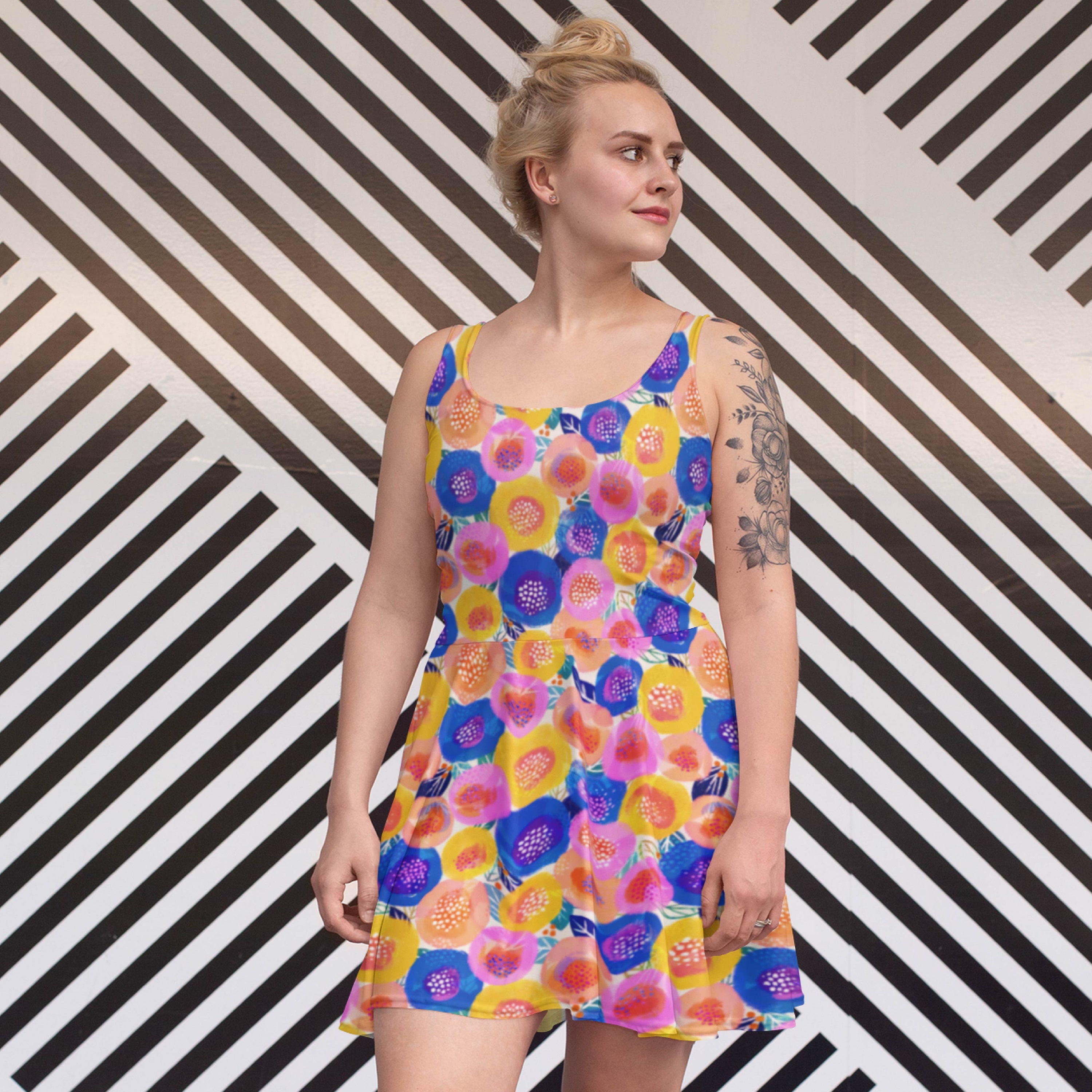 Sunshine Posy (White) colourful printed fabric by Rachel Parker