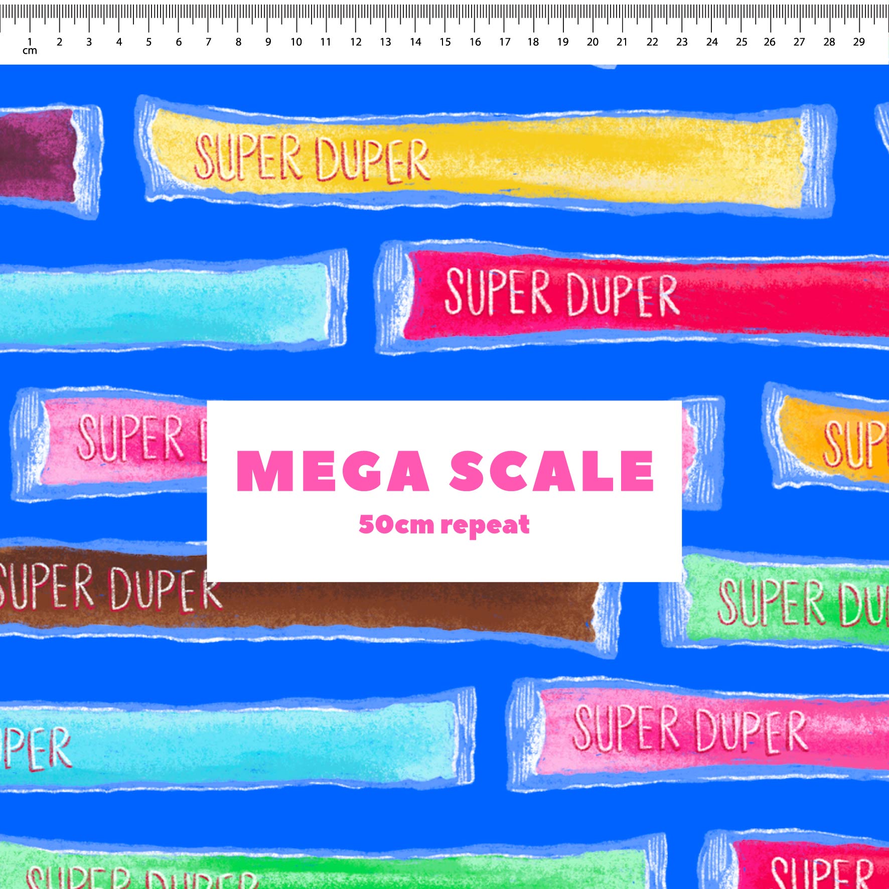 Super Duper (Blue) fabric print by The Colour Collab in 50cm Mega Scale