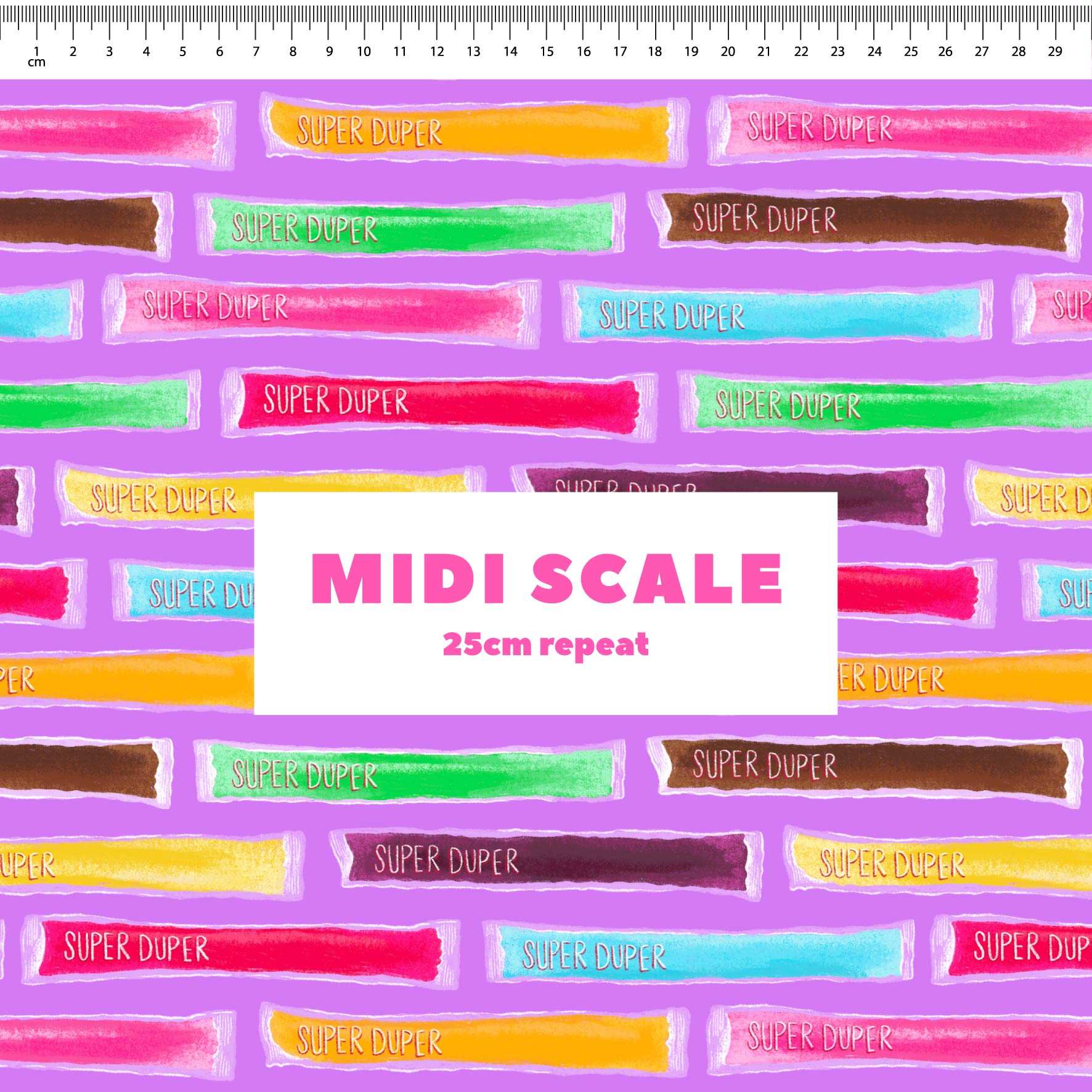 Super Duper (Purple) fabric design by The Colour Collab in 25cm Midi Scale