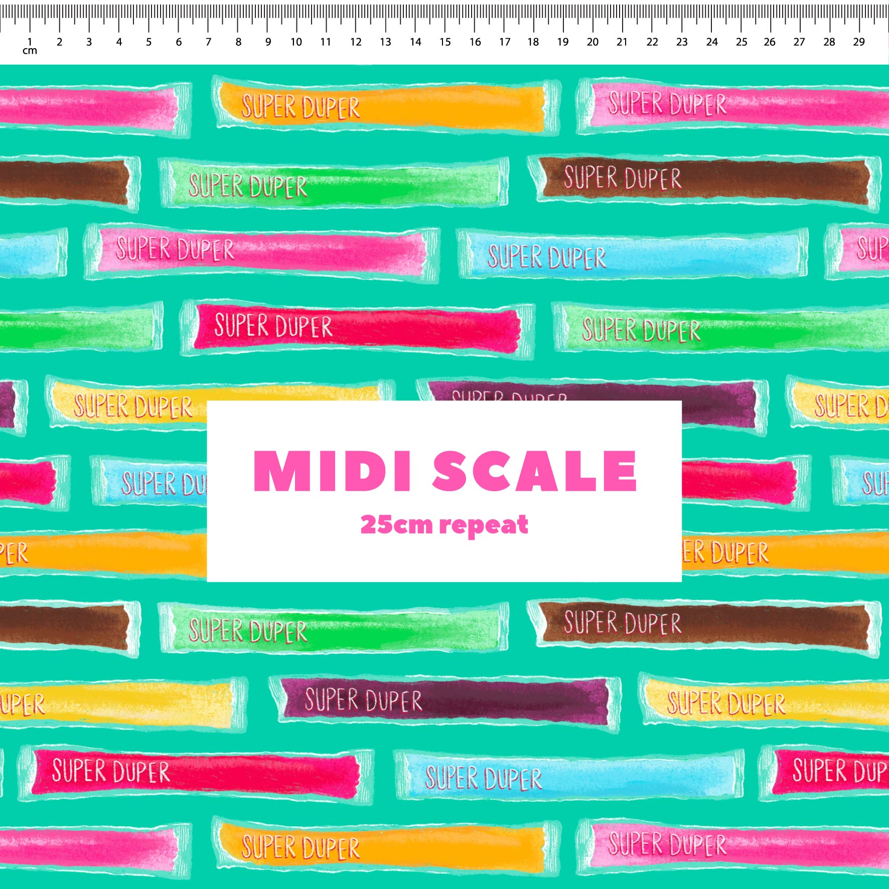 Super Duper (Teal) fabric design by The Colour Collab in 25cm Midi Scale