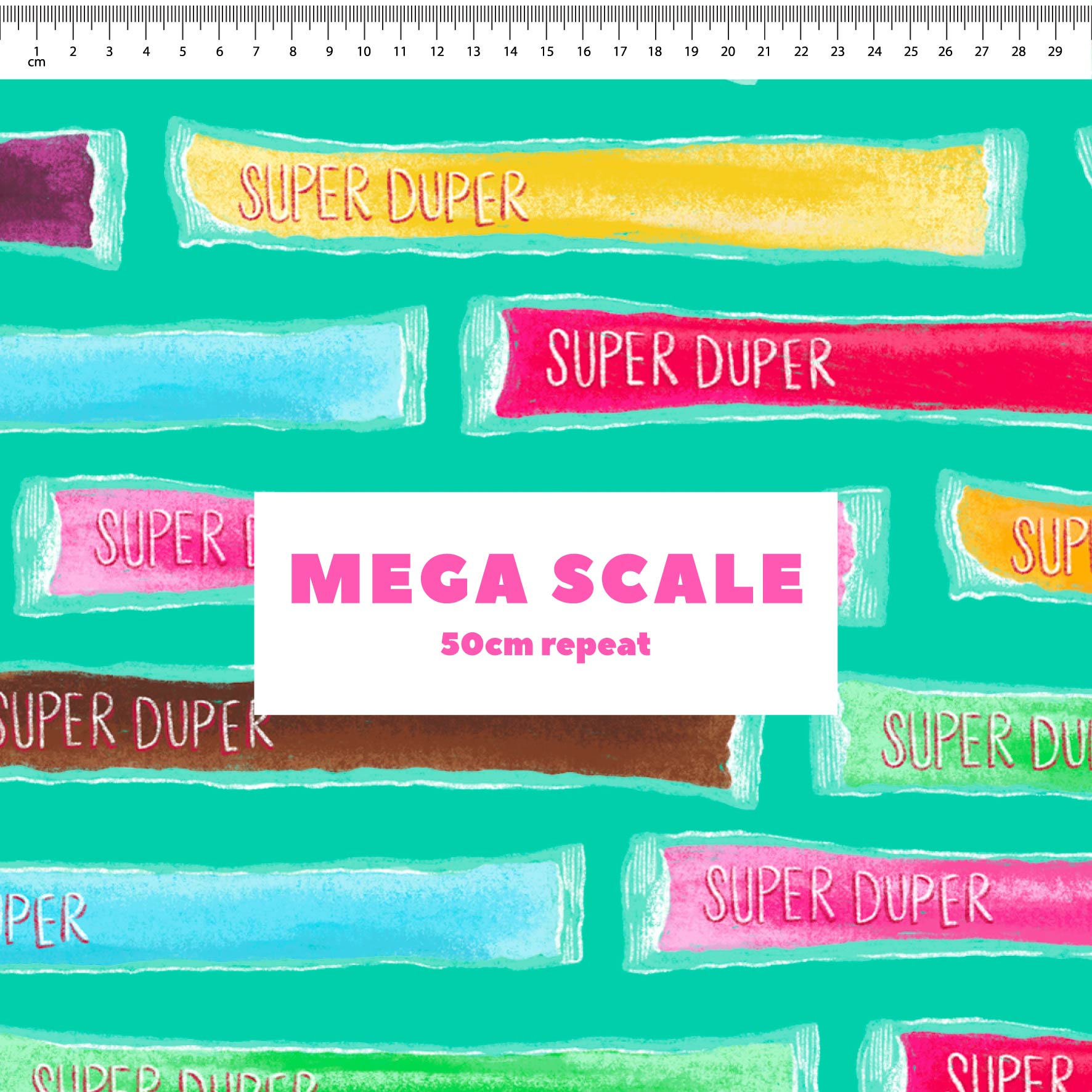 Super Duper (Teal) fabric print by The Colour Collab in 50cm Mega Scale