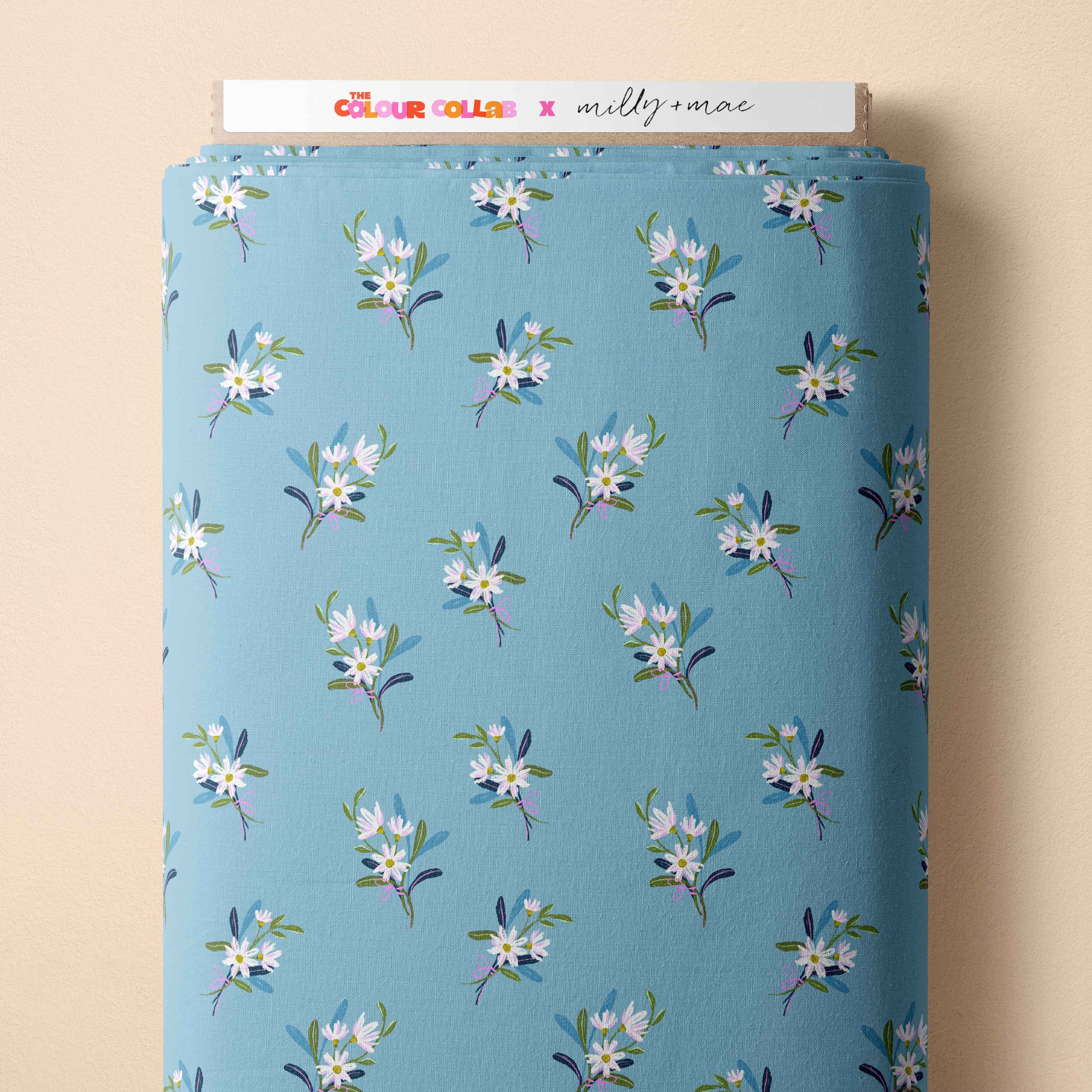 Sweet Blue Posies Preorder Fabric by Milly + Mae