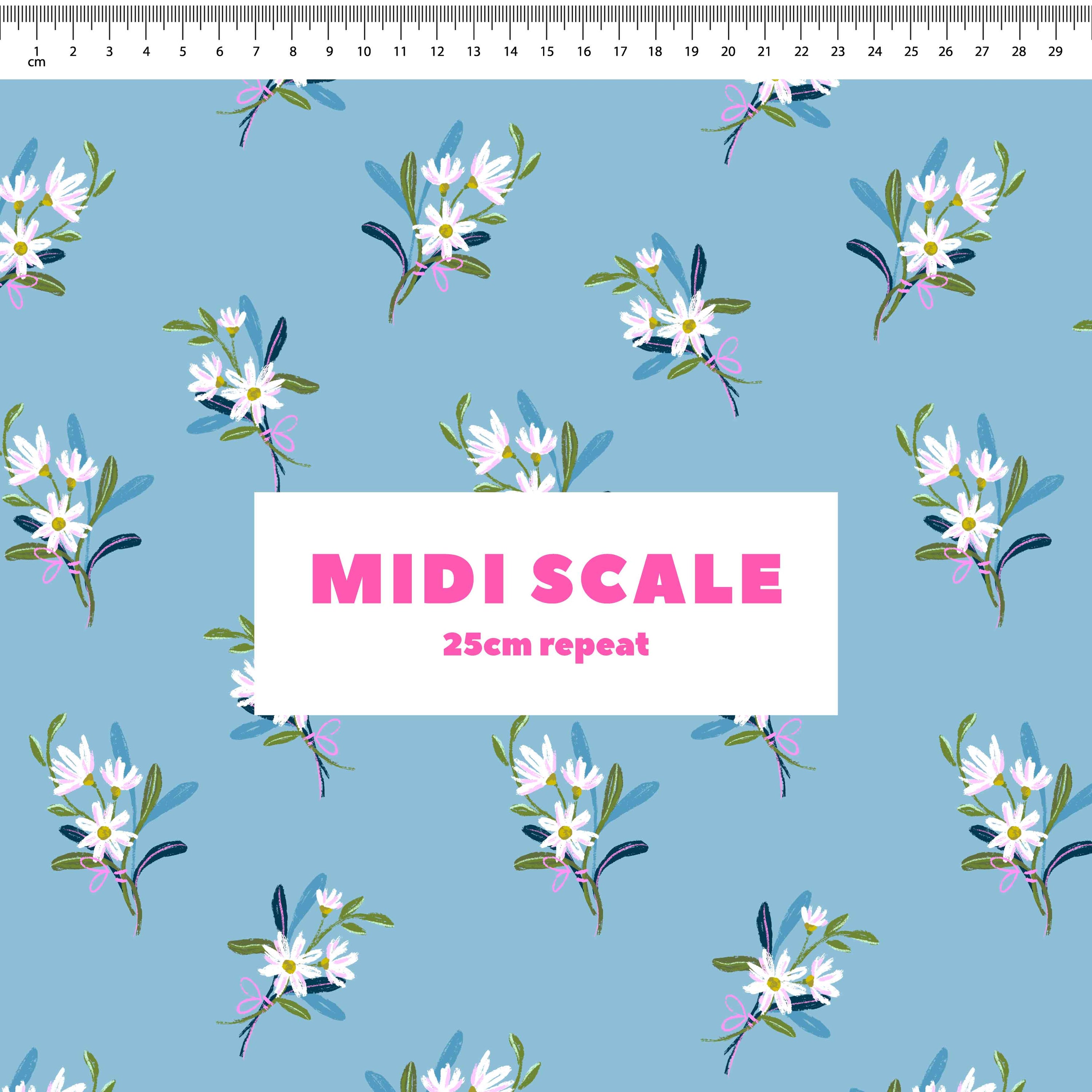 Sweet Blue Posies Preorder Fabric by Milly + Mae