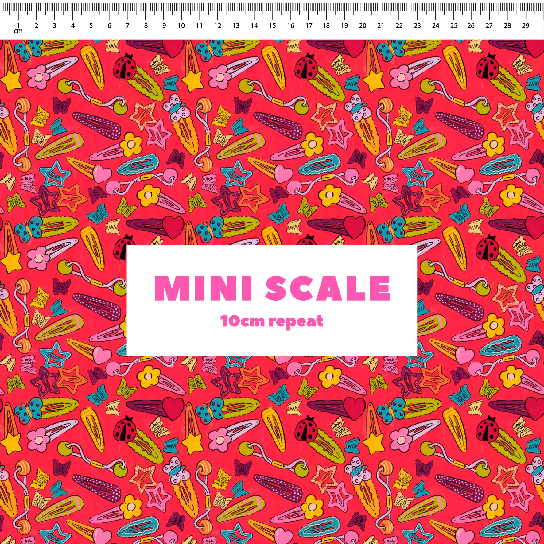 Sweet Pea (Watermelon) printed cotton fabric by Carly B in 10cm Mini Scale