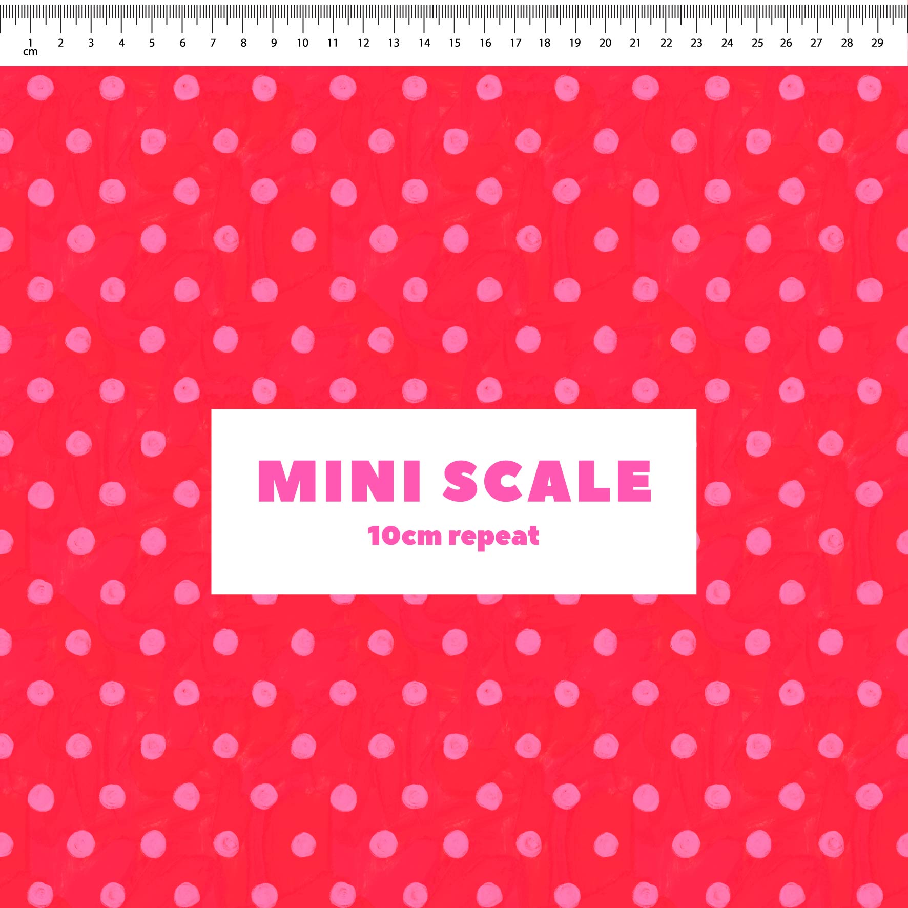 Teeny Tiny Polka Dots (Bubblegum & Watermelon) printed cotton fabric by Carly B in 10cm Mini Scale