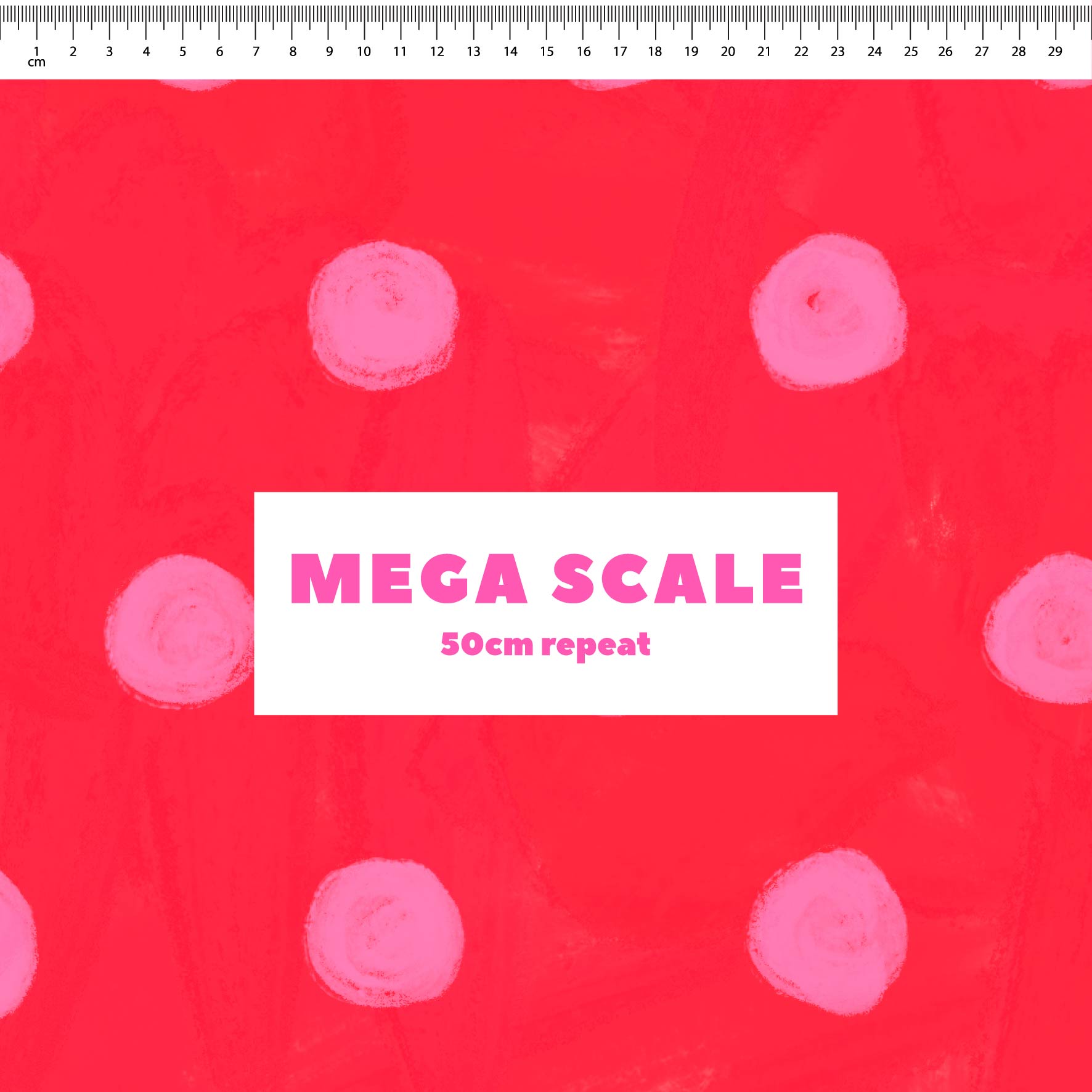 Teeny Tiny Polka Dots (Bubblegum & Watermelon) fabric print by Carly B in 50cm Mega Scale