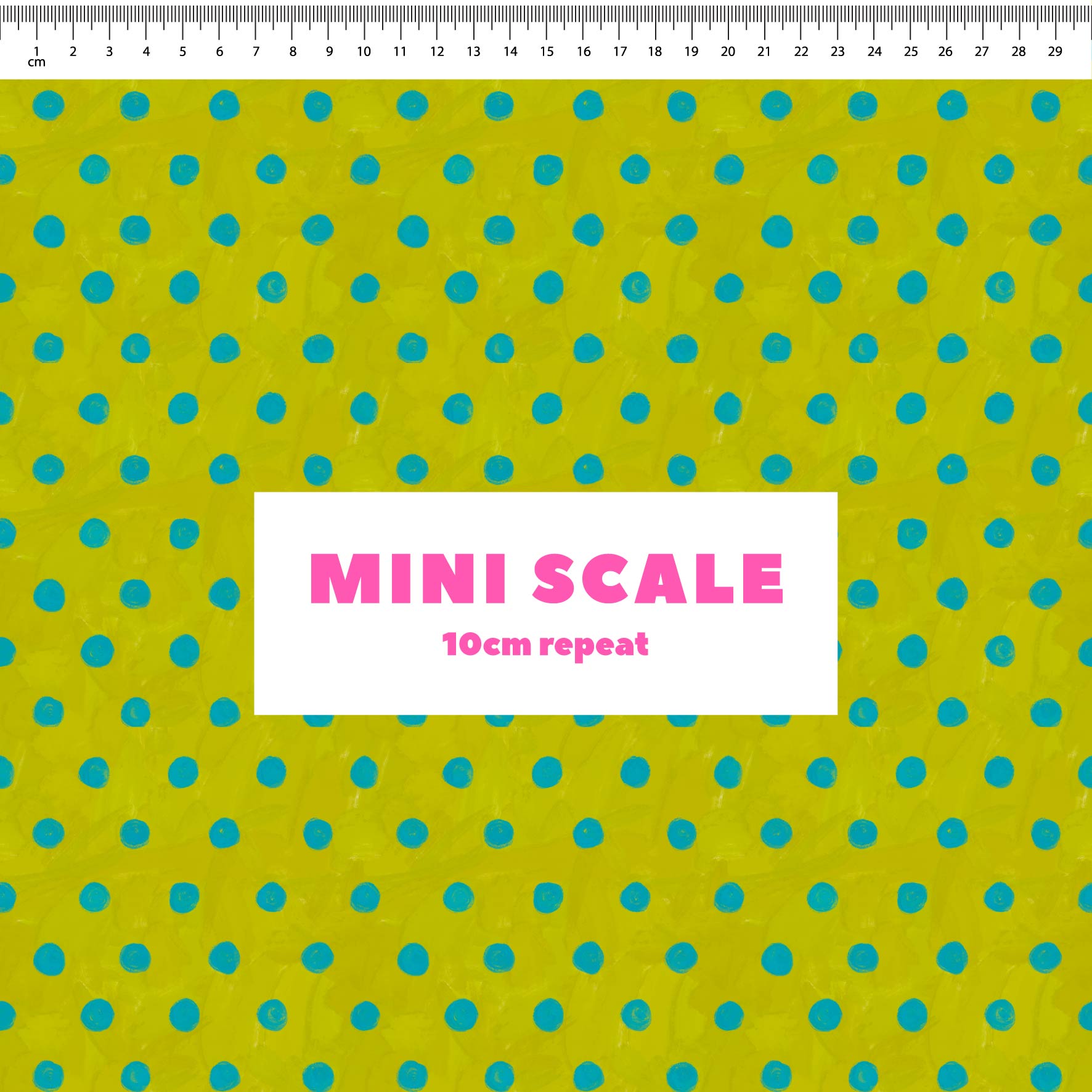Teeny Tiny Polka Dots (Blue & Grass) printed cotton fabric by Carly B in 10cm Mini Scale