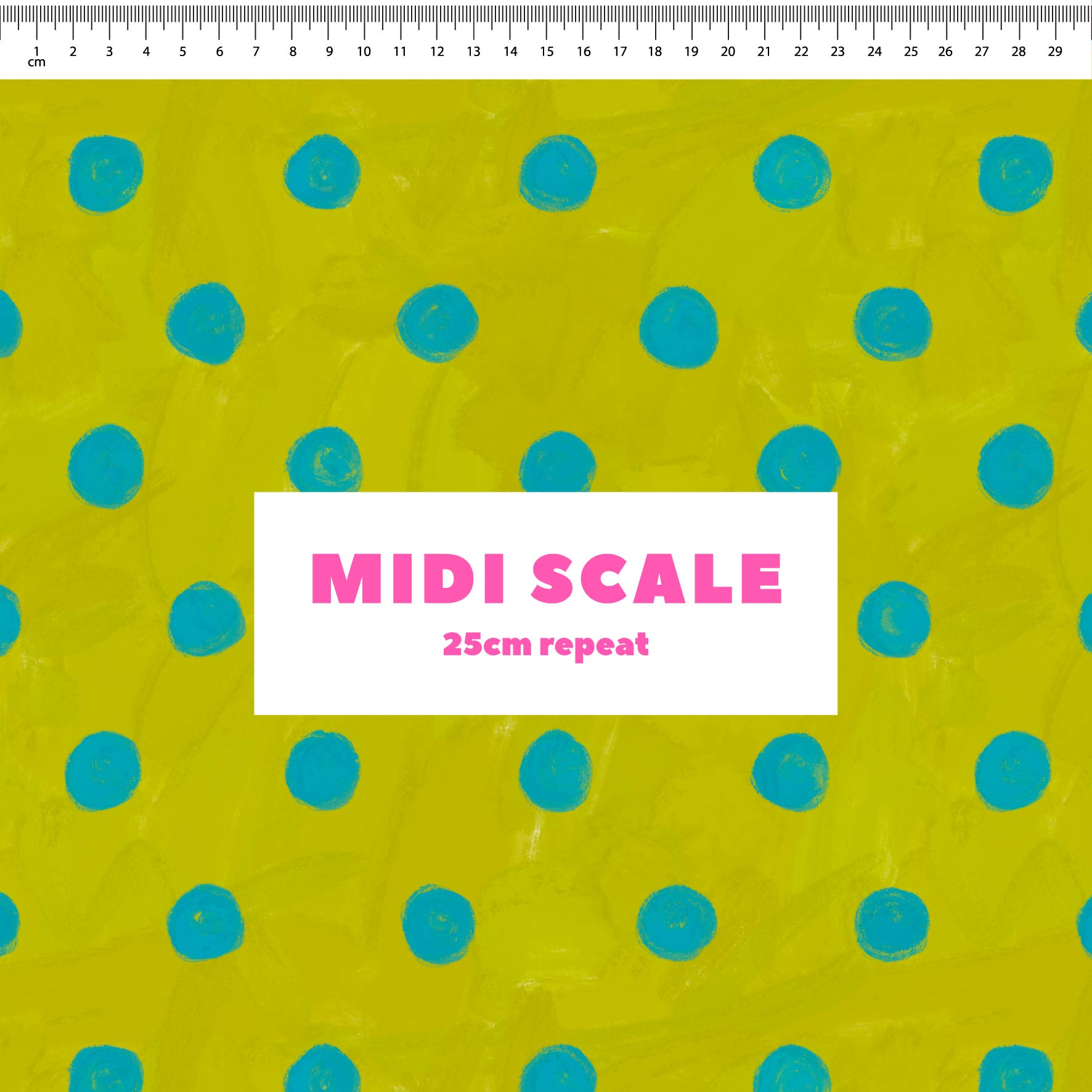 Teeny Tiny Polka Dots (Blue & Grass) fabric design by Carly B in 25cm Midi Scale