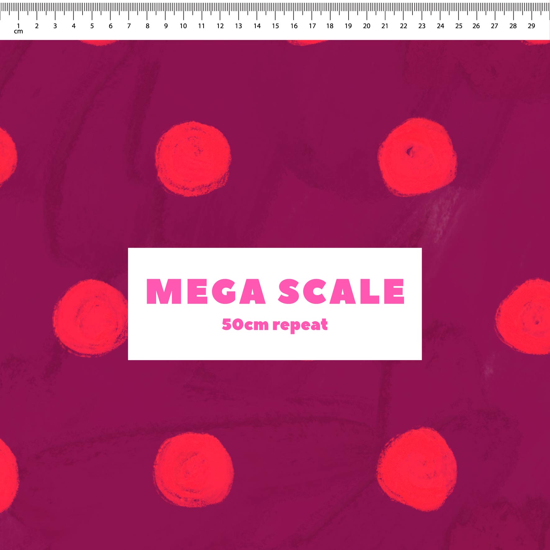 Teeny Tiny Polka Dots (Ribbon & Watermelon) fabric print by Carly B in 50cm Mega Scale