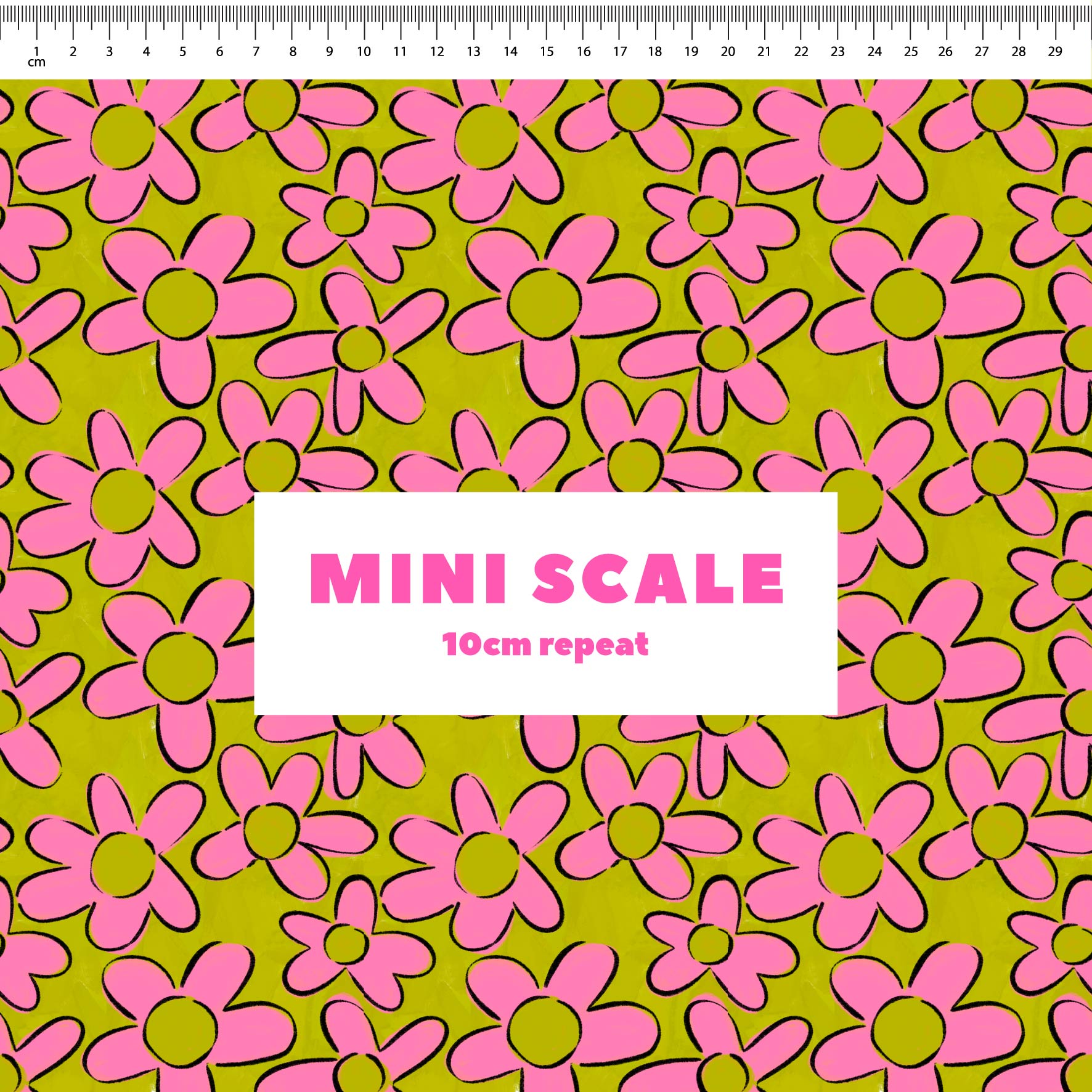 The Beautifuls (Grass & Bubblegum) printed cotton fabric by Carly B in 10cm Mini Scale