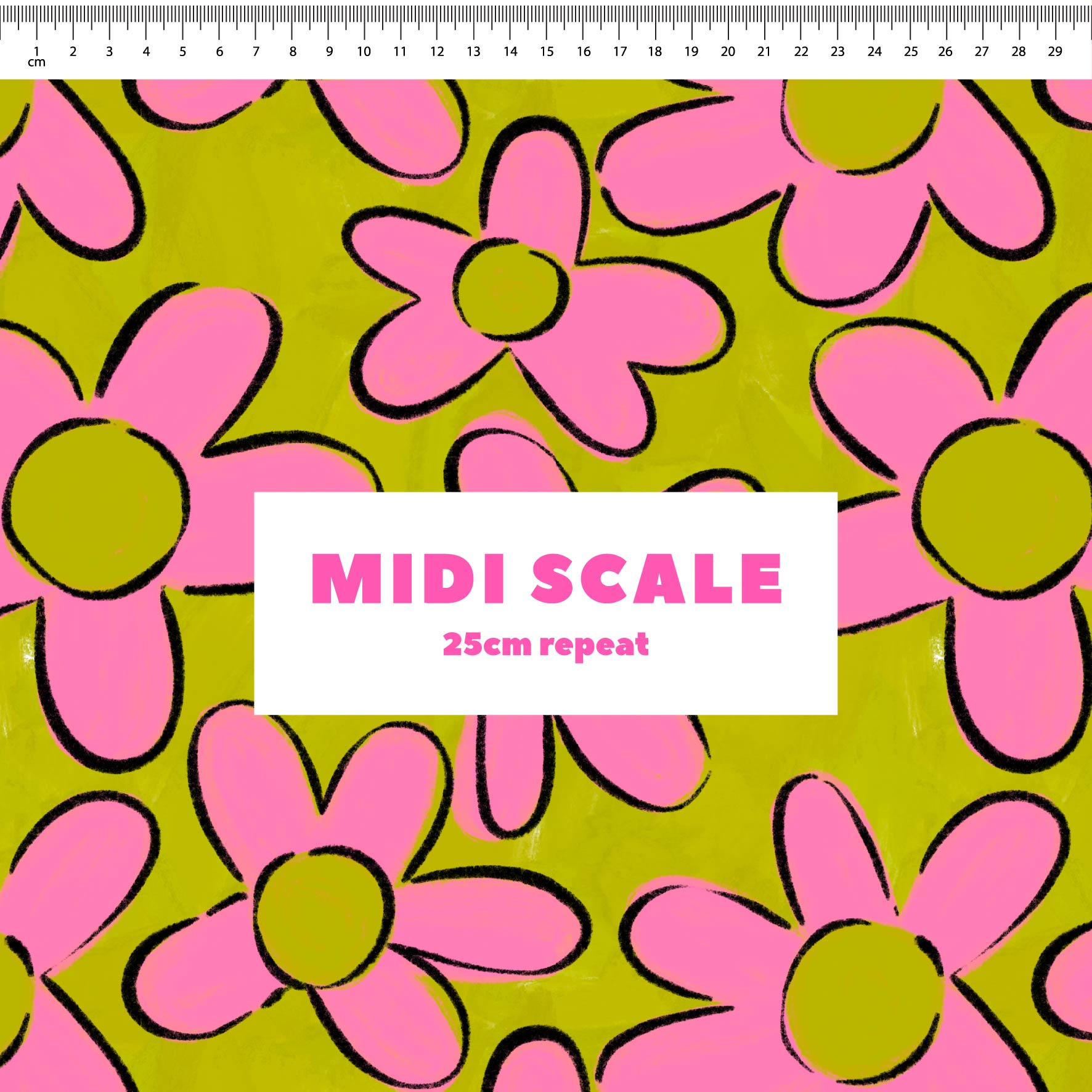 The Beautifuls (Grass & Bubblegum) fabric design by Carly B in 25cm Midi Scale