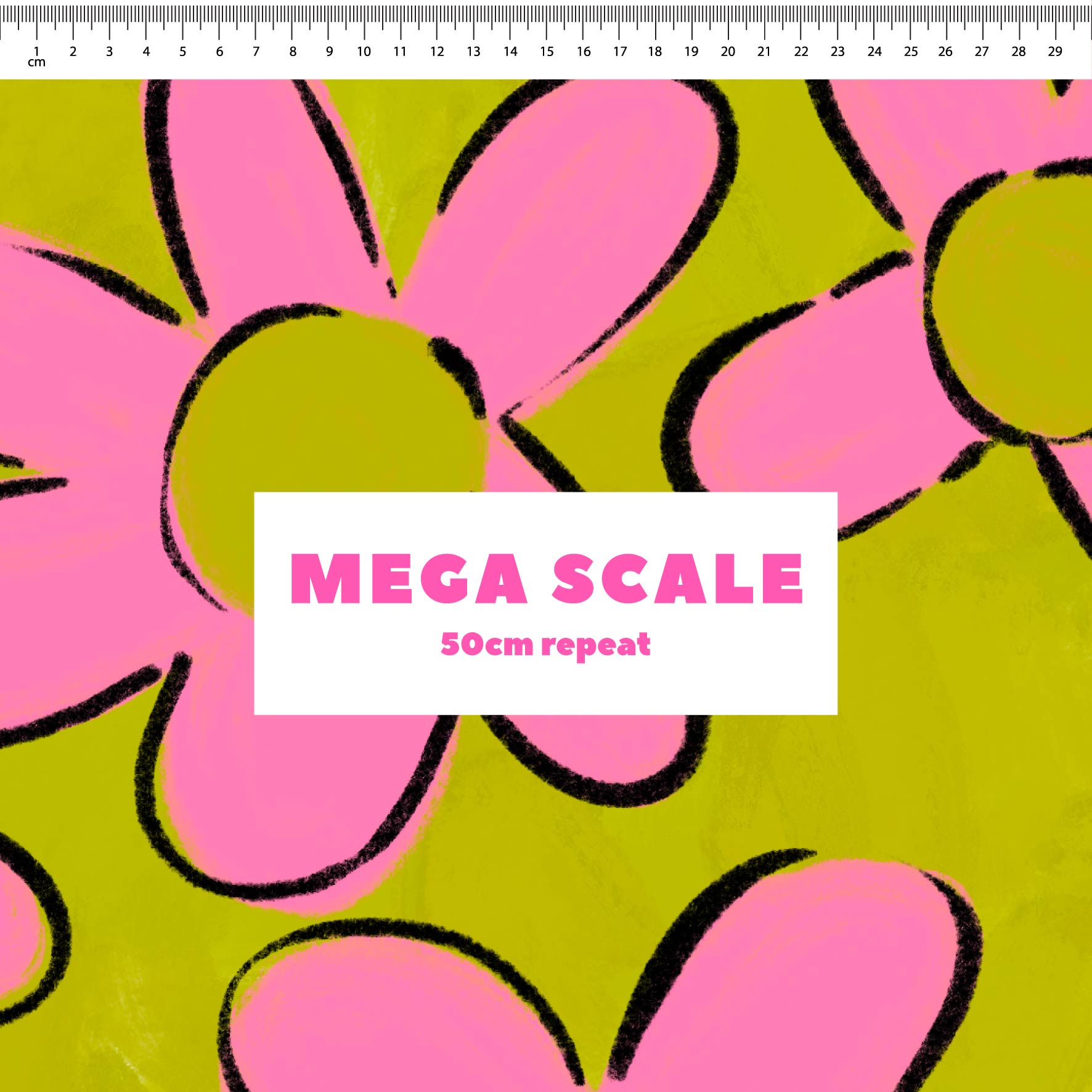 The Beautifuls (Grass & Bubblegum) fabric print by Carly B in 50cm Mega Scale