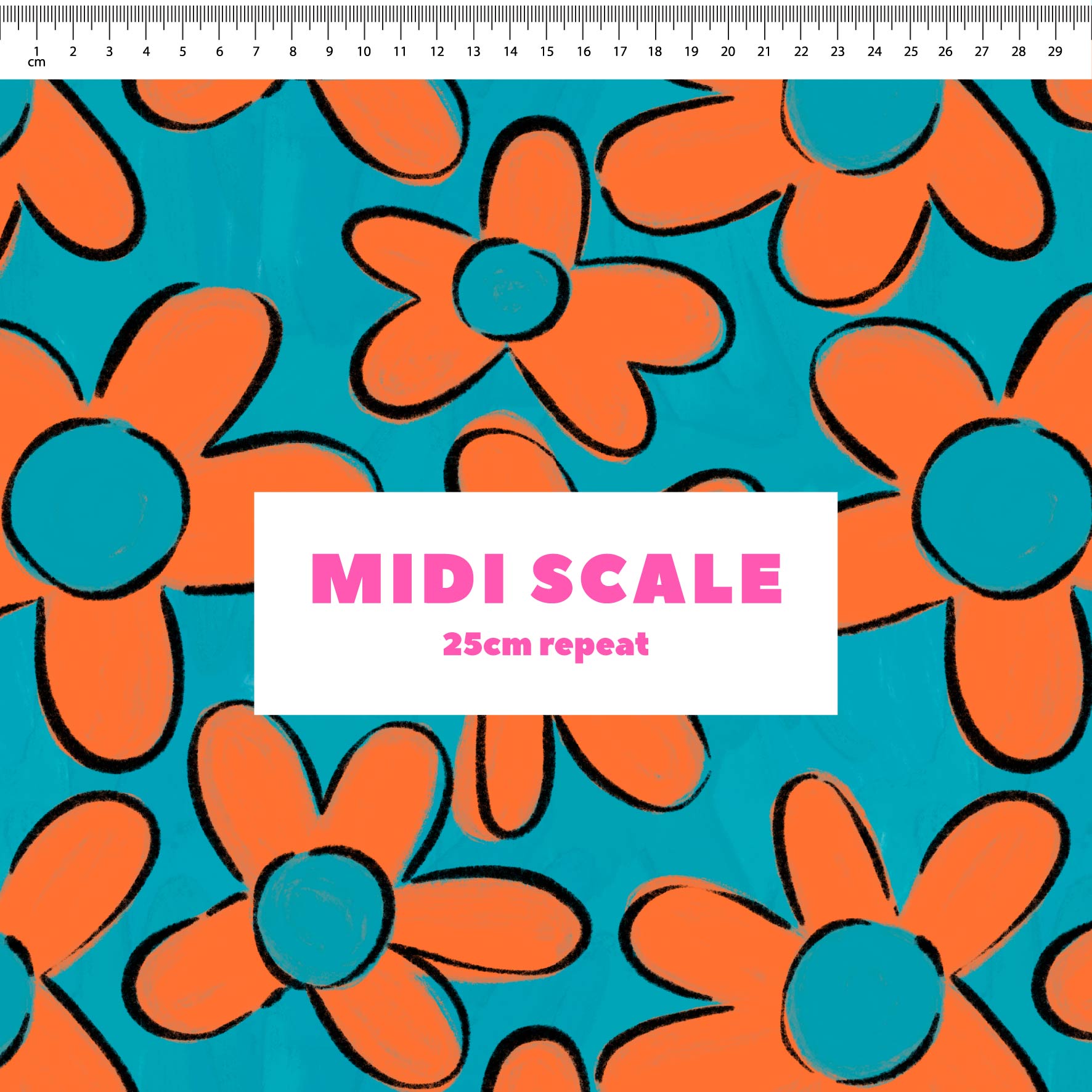 The Beautifuls (Smartie & Blue) fabric design by Carly B in 25cm Midi Scale