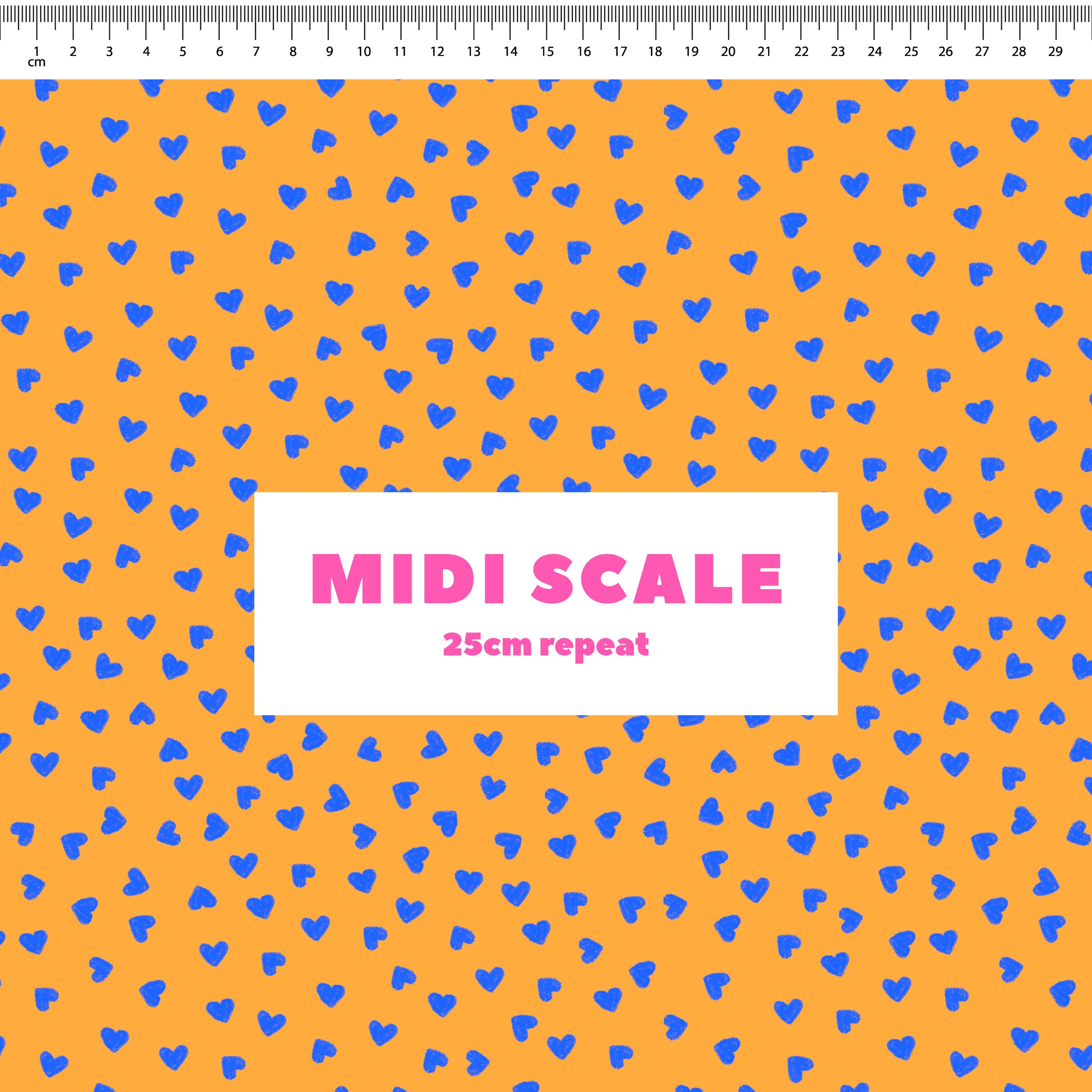 Preorder: Tiny Hearts (Blue on Orange)